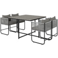 4 Seater Rattan Cube Garden Dining Set with Cushions and Rectangular Wood Grain Table - Grey