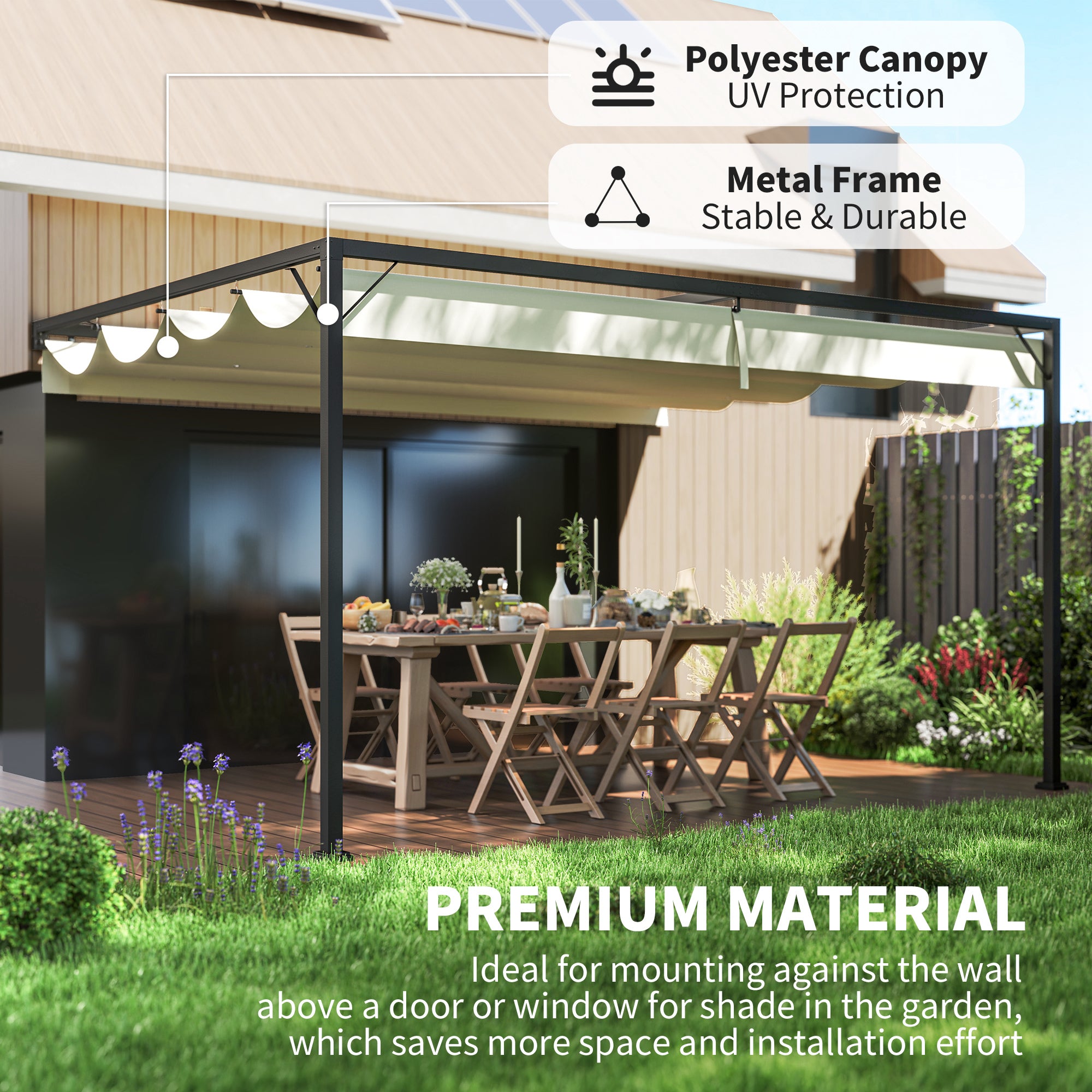 4 x 3 Metre Retractable Pergola Canopy - Cream White Metal Frame