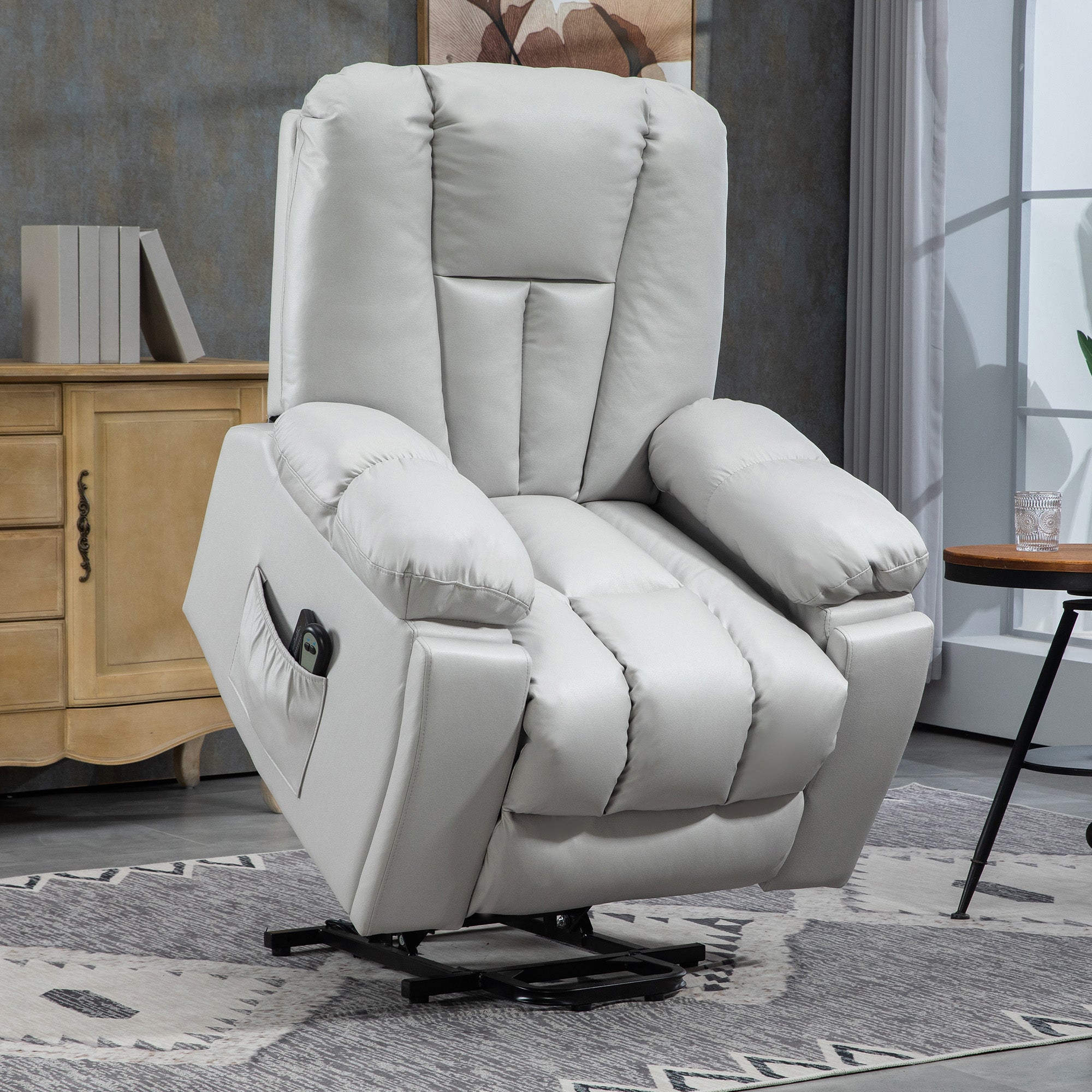 Leathaire Eight Massage Point Armchair, with Reclining Back - Light Grey