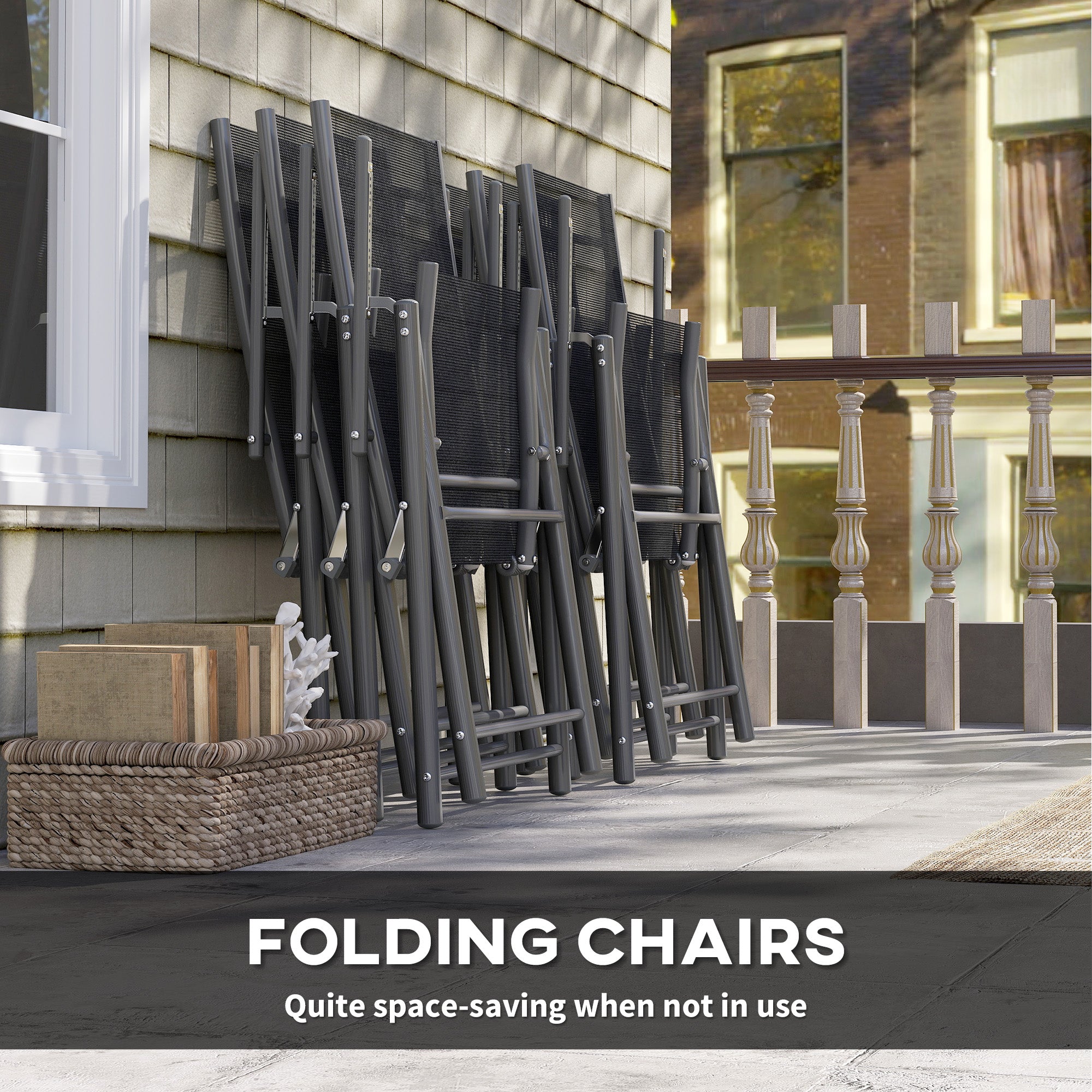 7 Piece Outdoor Extendable Dining Set with Folding Chairs - Grey