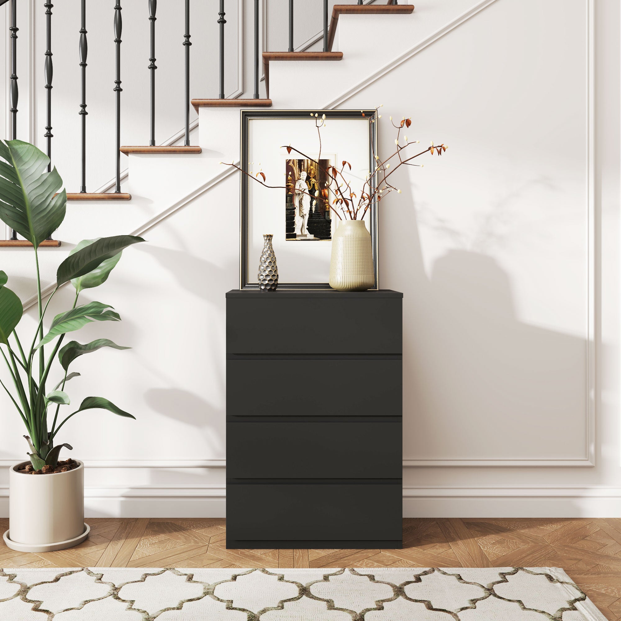 4-Drawer Chest of Drawers Storage Cabinet Modern Bedroom Dresser - Black