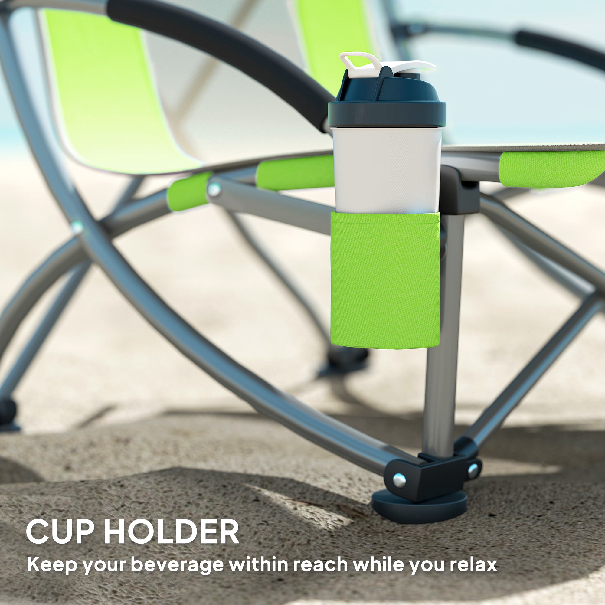 Set of 2 Folding Beach Chair, Low Camping Chair with Mesh Back, Carry Bag and Cup Holder for Garden Outdoor Picnic Festival Travel, Green