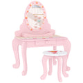 3 Piece Kids Dressing Table Set with Stool and Mirror - Pink Strawberry Theme
