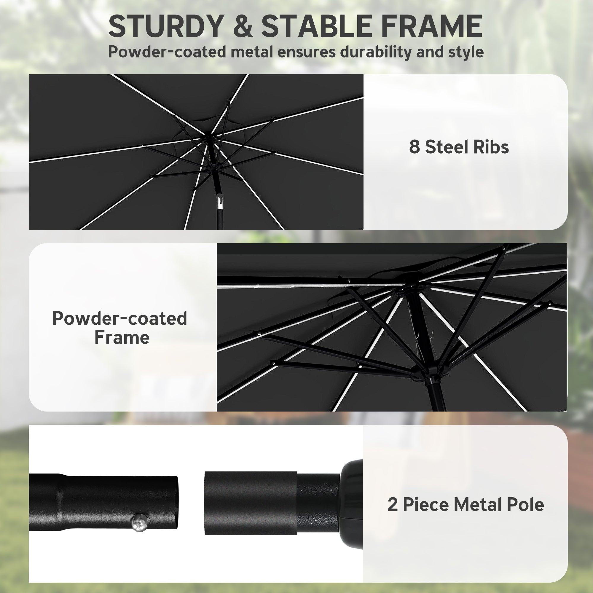 3 m Garden Parasol Umbrella with 112 Solar Powered LED Lights, Patio Umbrella with Crank Handle, Black