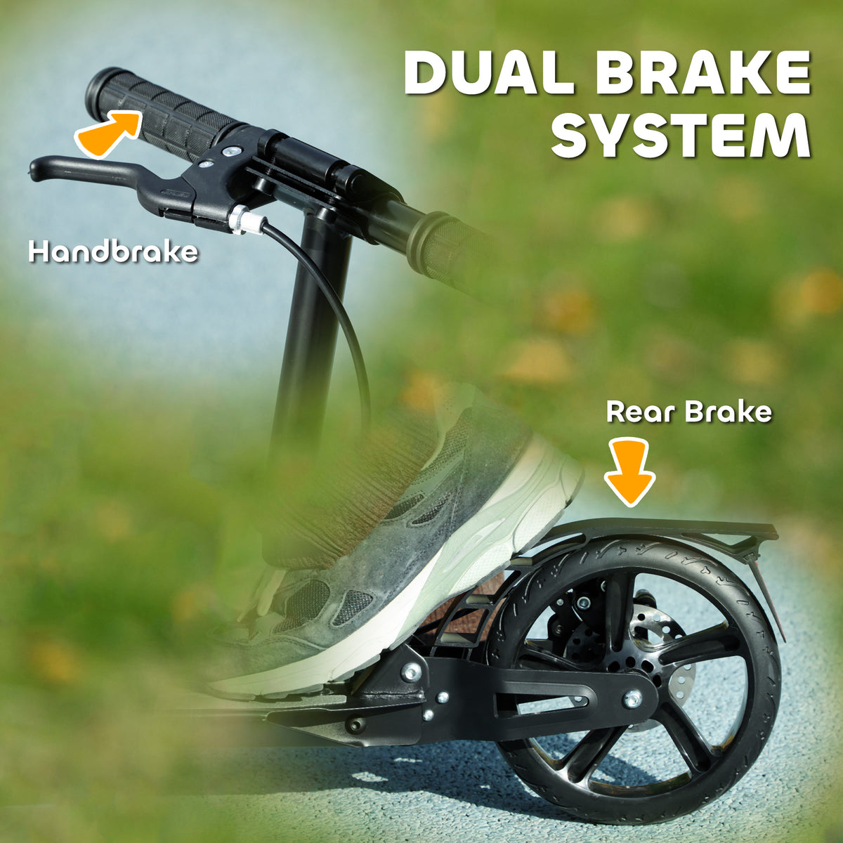 Kids Scooter with 4-Level Adjustable Handlebar, Dual Brake, 200mm Wheels, ABEC-7 Bearings - Black