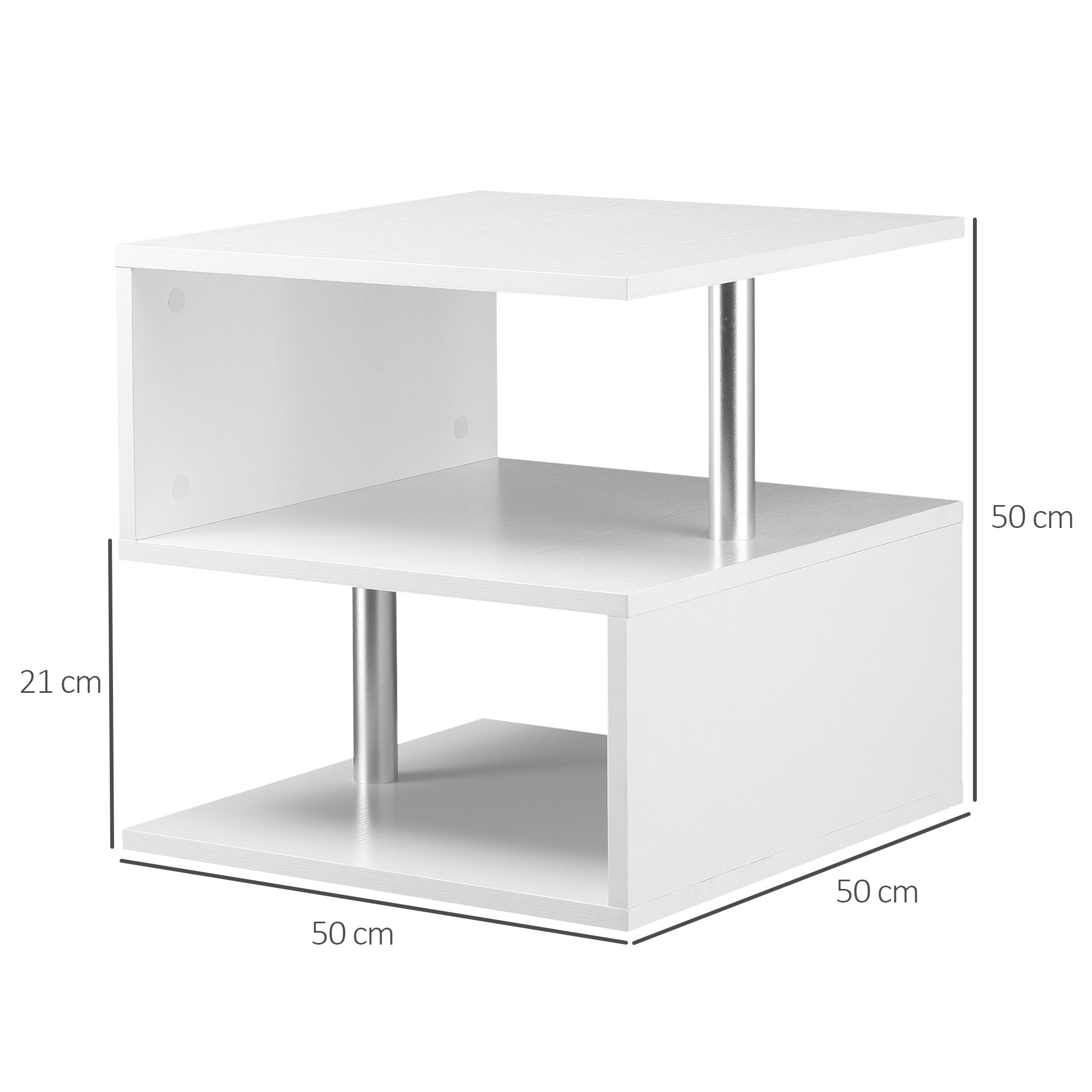 Wooden S Shape Cube Coffee Table 2 Tier Storage Shelves Organizer Office Bookcase Living Room End Desk Stand Display Set of 2 (White)