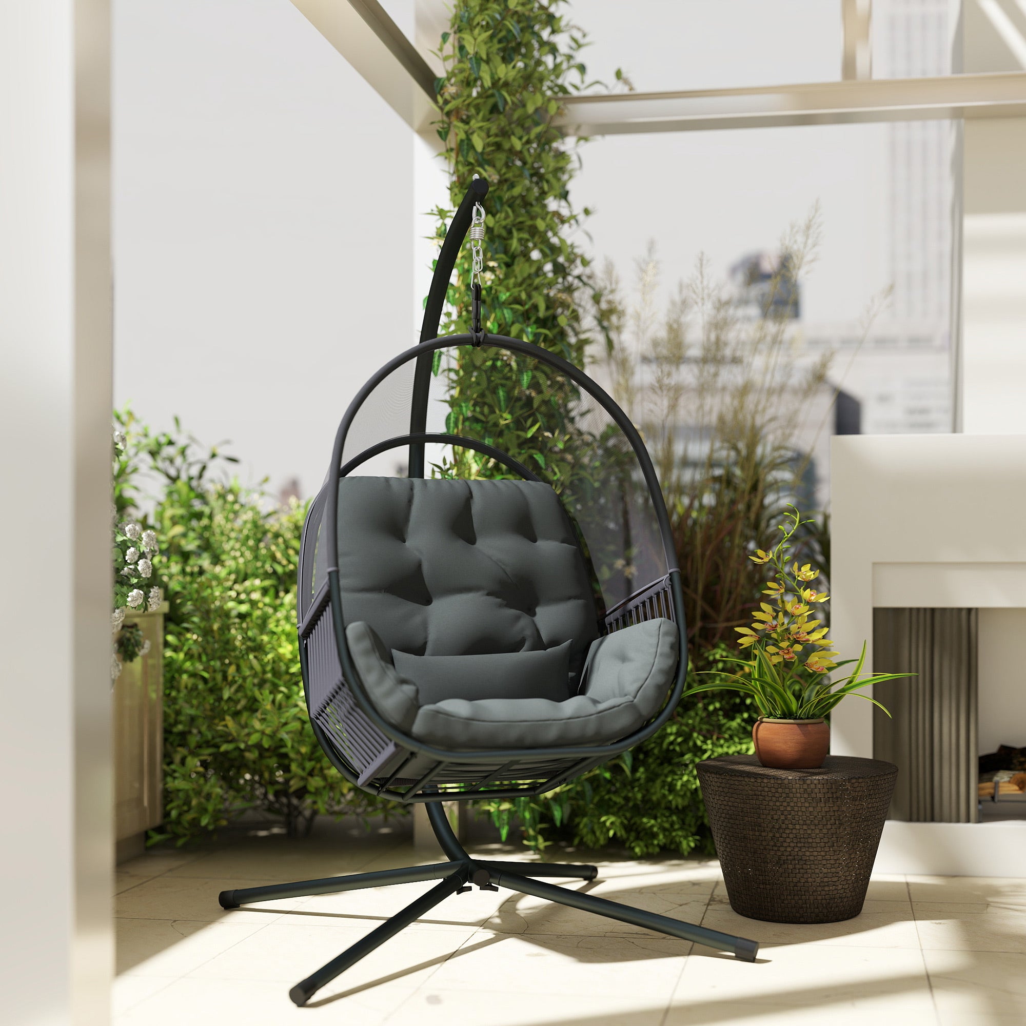 Hanging Egg Chair, with Cushion - Dark Grey