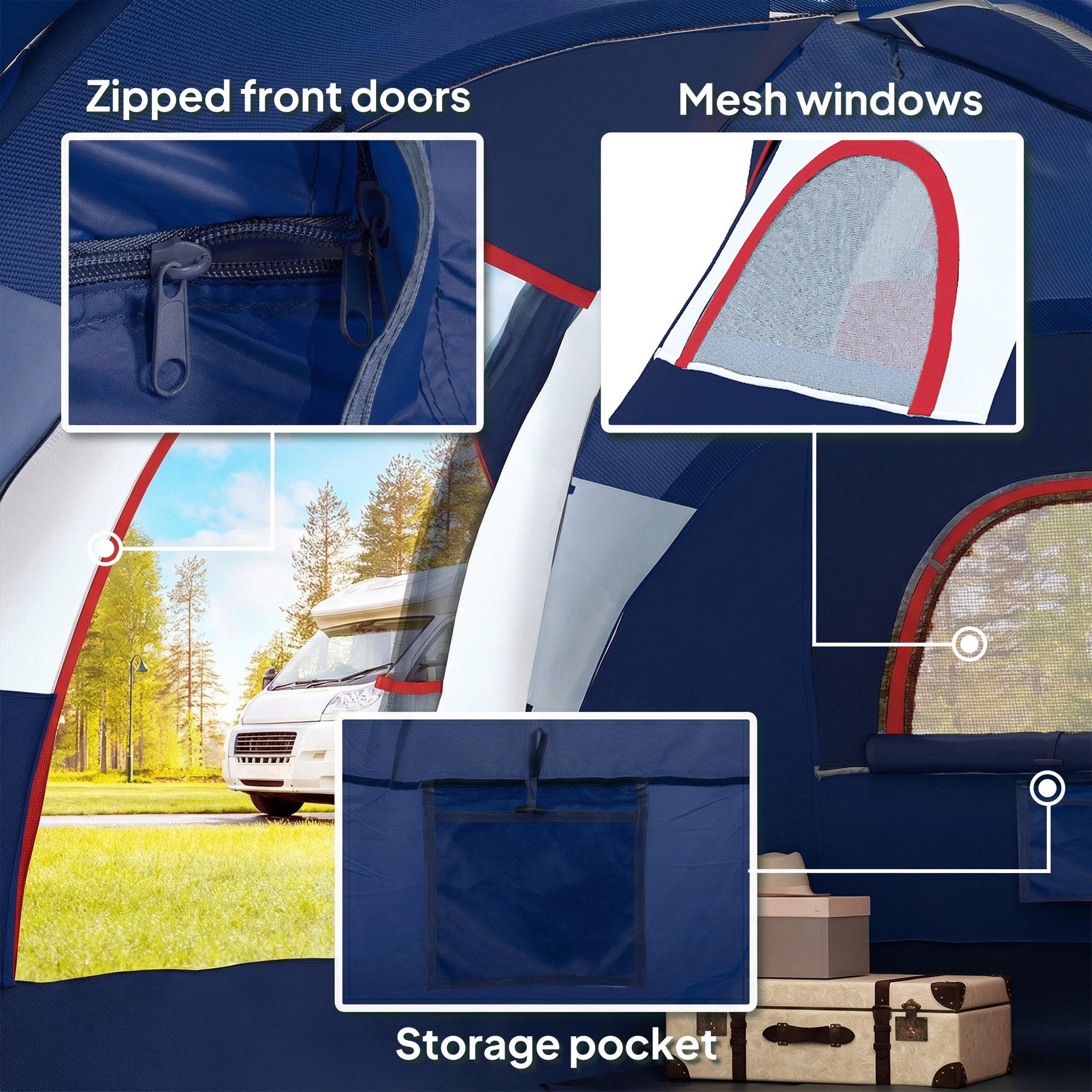 5-6 Man Camping Tent, Tunnel Tent, Water Resistant Hiking Shelter with Groundsheet and Carry Bag, Navy Blue