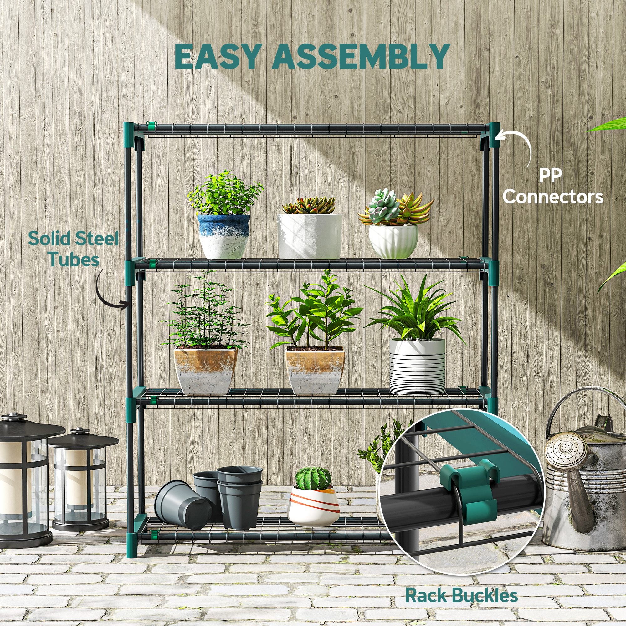 4-Tier Plant Stand Indoor Outdoor, Set of 2 Metal Plant Shelf with Rack Buckles for Easy Assembly, Flower Display Rack