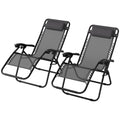 Zero Gravity Chair Set of 2, Metal Frame Texteline Armchair Outdoor Folding and Reclining Sun Lounger with Head Pillow for Patio Decking Gardens Camping, Grey