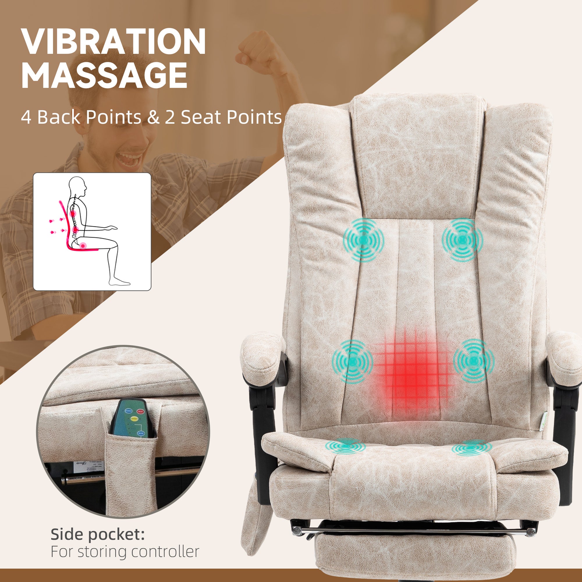 Vibrating Massage Office Chair with Heat, Desk Chair with Height Adjustable and Footrest, Cream White