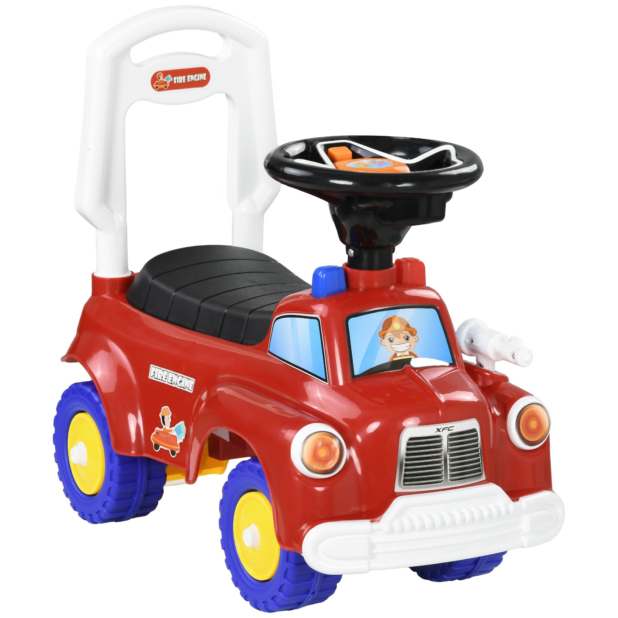 Ride On Fire Truck Foot to Floor Design with Under Seat Storage, Steering Wheel, Music, Light, for 1.5-3 Years, Red
