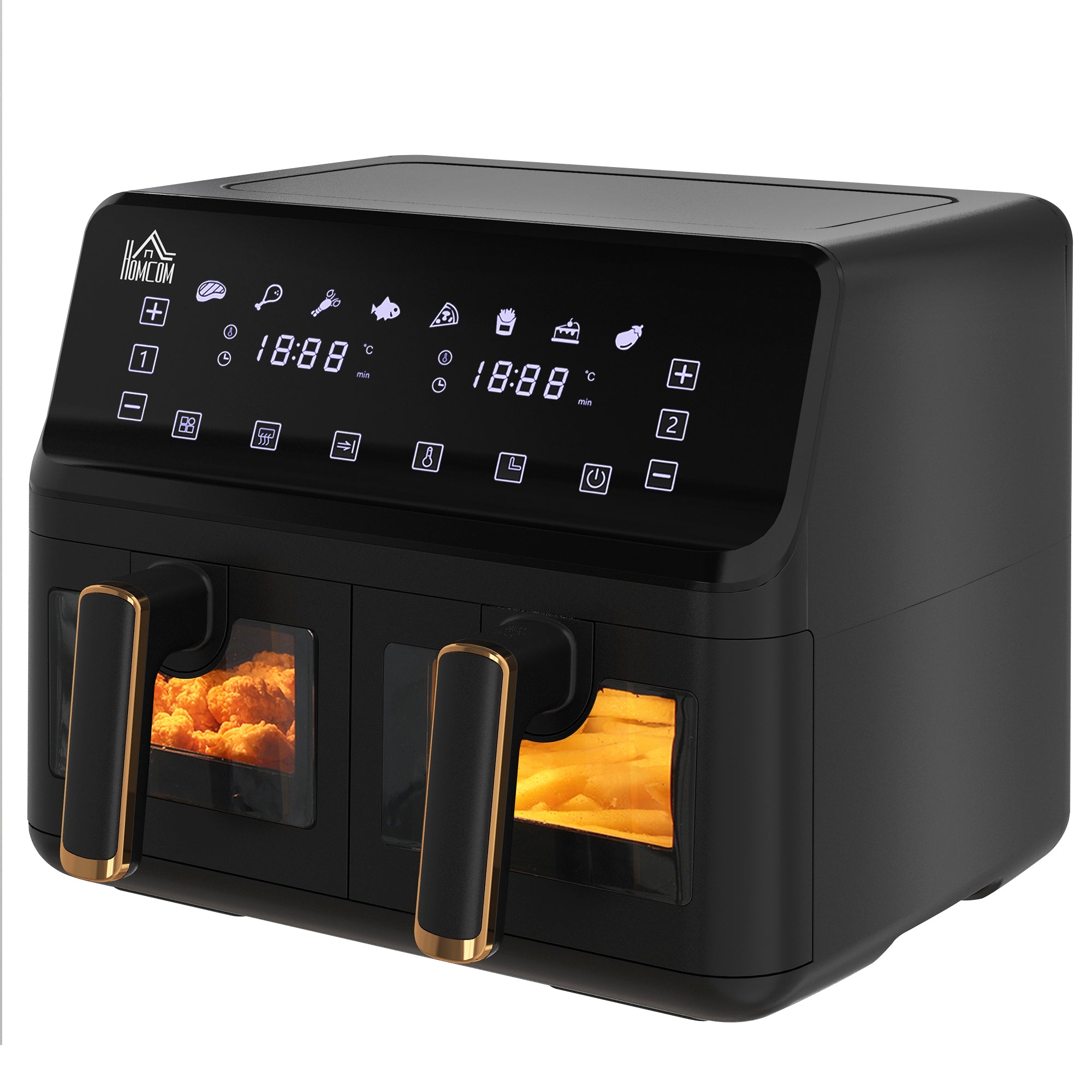 8L 200°C Double Air Fryer, with 8 Preset Menus and Digital Display - Gold Tone/Black