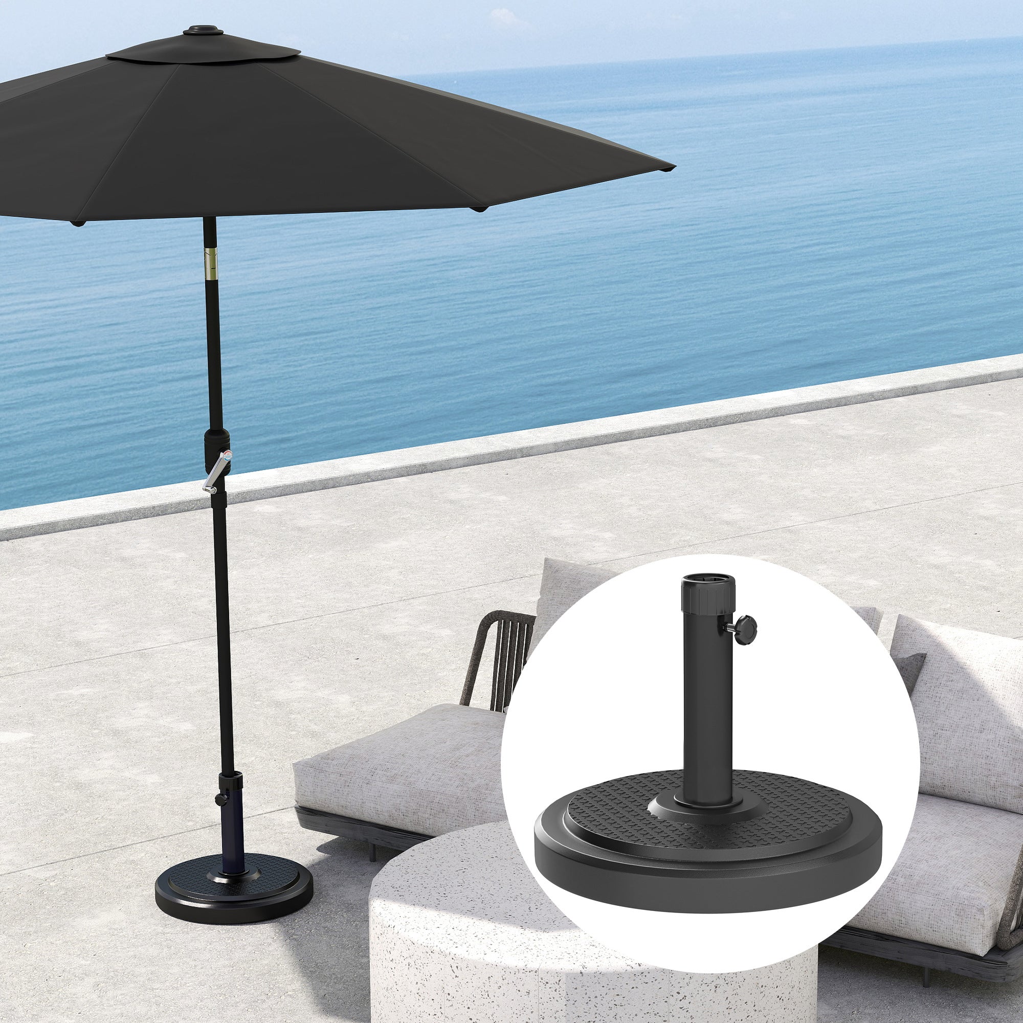 22kg Garden Parasol Base, Round HDPE Sun Umbrella Base, Heavy Duty Outdoor Umbrella Stand for 38mm or 48mm Outdoor Umbrella Poles, Black