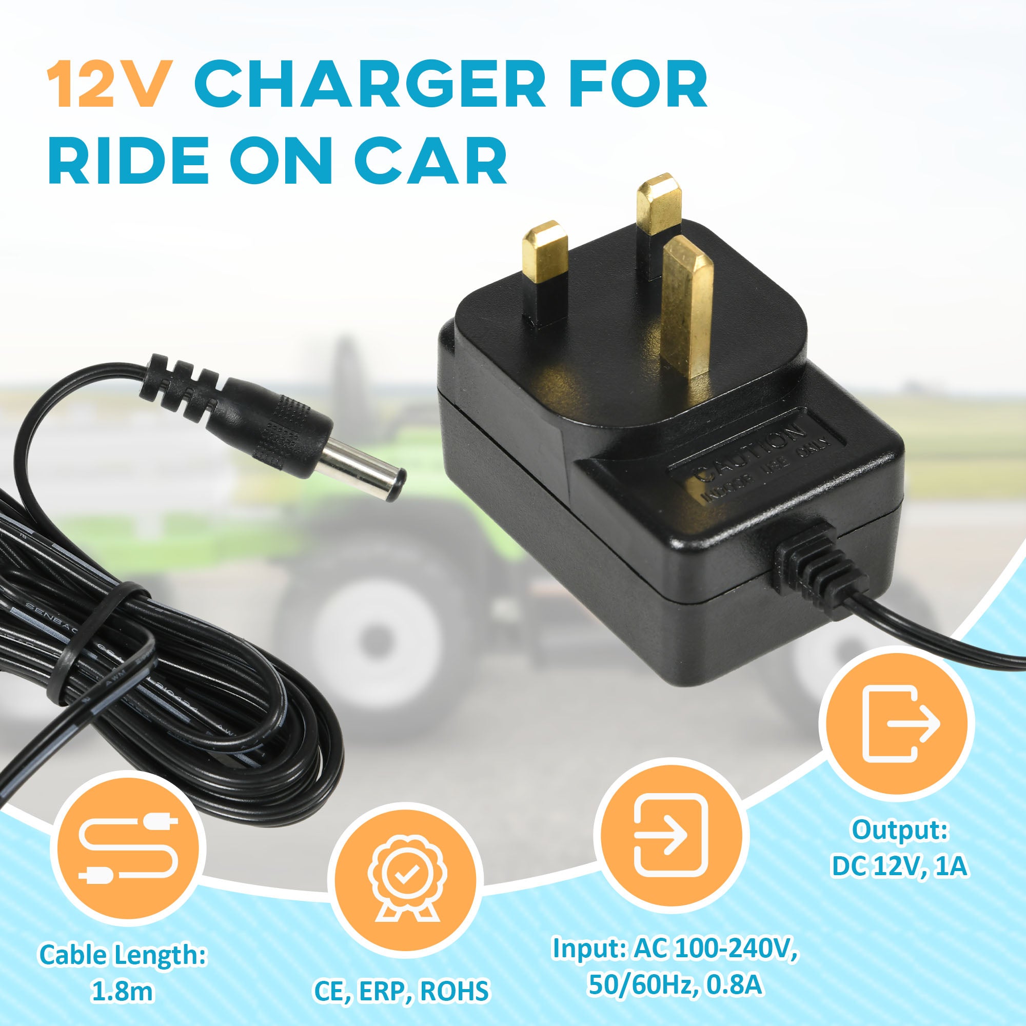 12V 1A Battery Charger for Ride on Cars