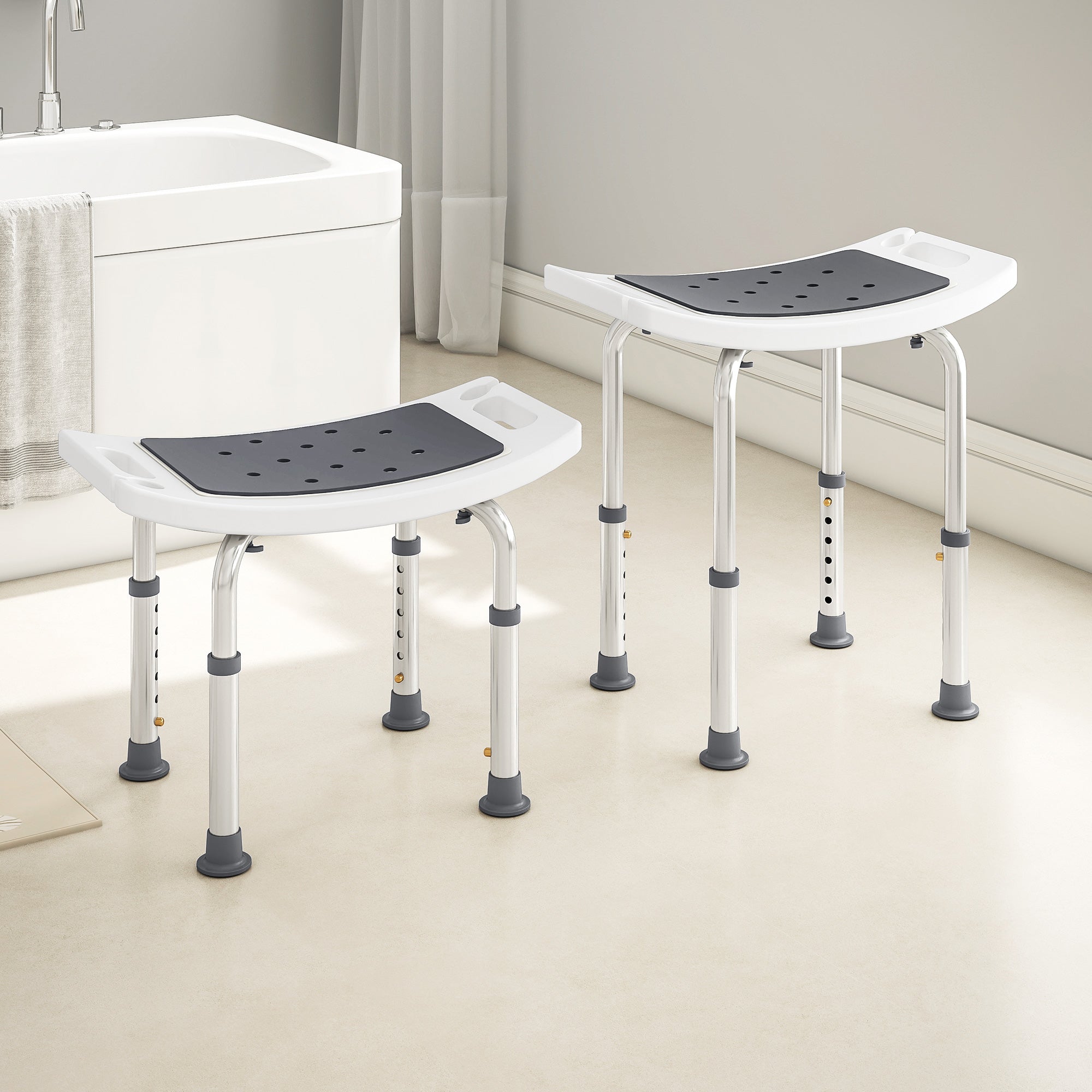 Shower Chair, Adjustable Height Shower Stool with Aluminium Frame and Non-Slip Feet, Bathtub Stool Seat with Padded Seat for Elderly Disabled Handicap, Grey