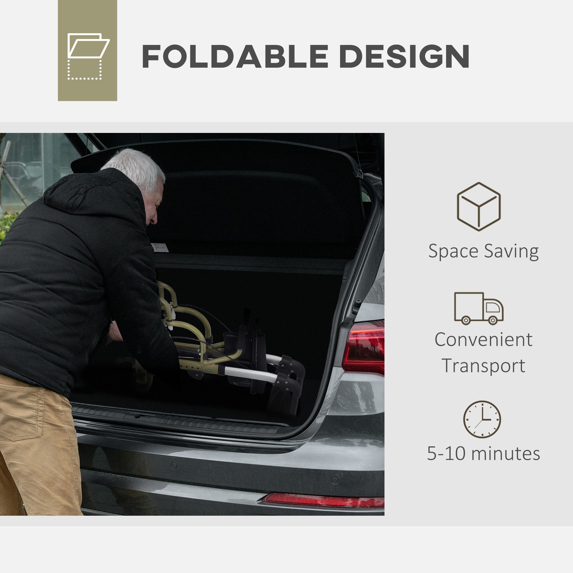 Rollator Walker Wheelchair, with Brakes and Bag - Yellow/Green