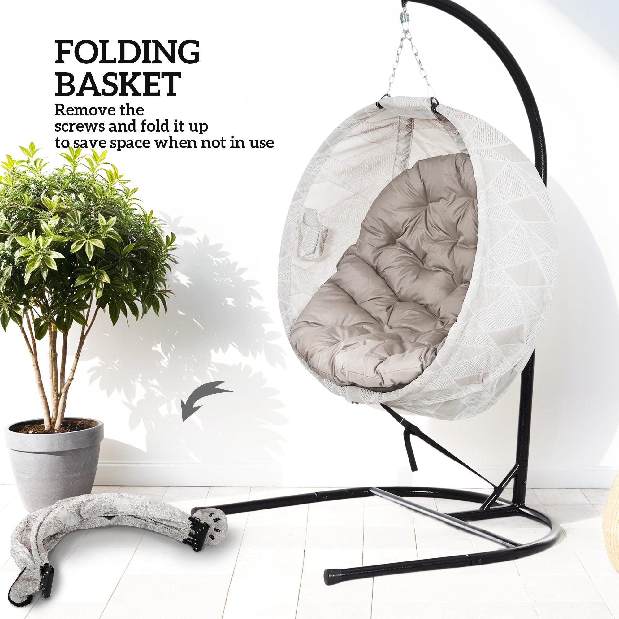 Hanging Egg Chair with Stand and Thick Cushion - Sand Brown