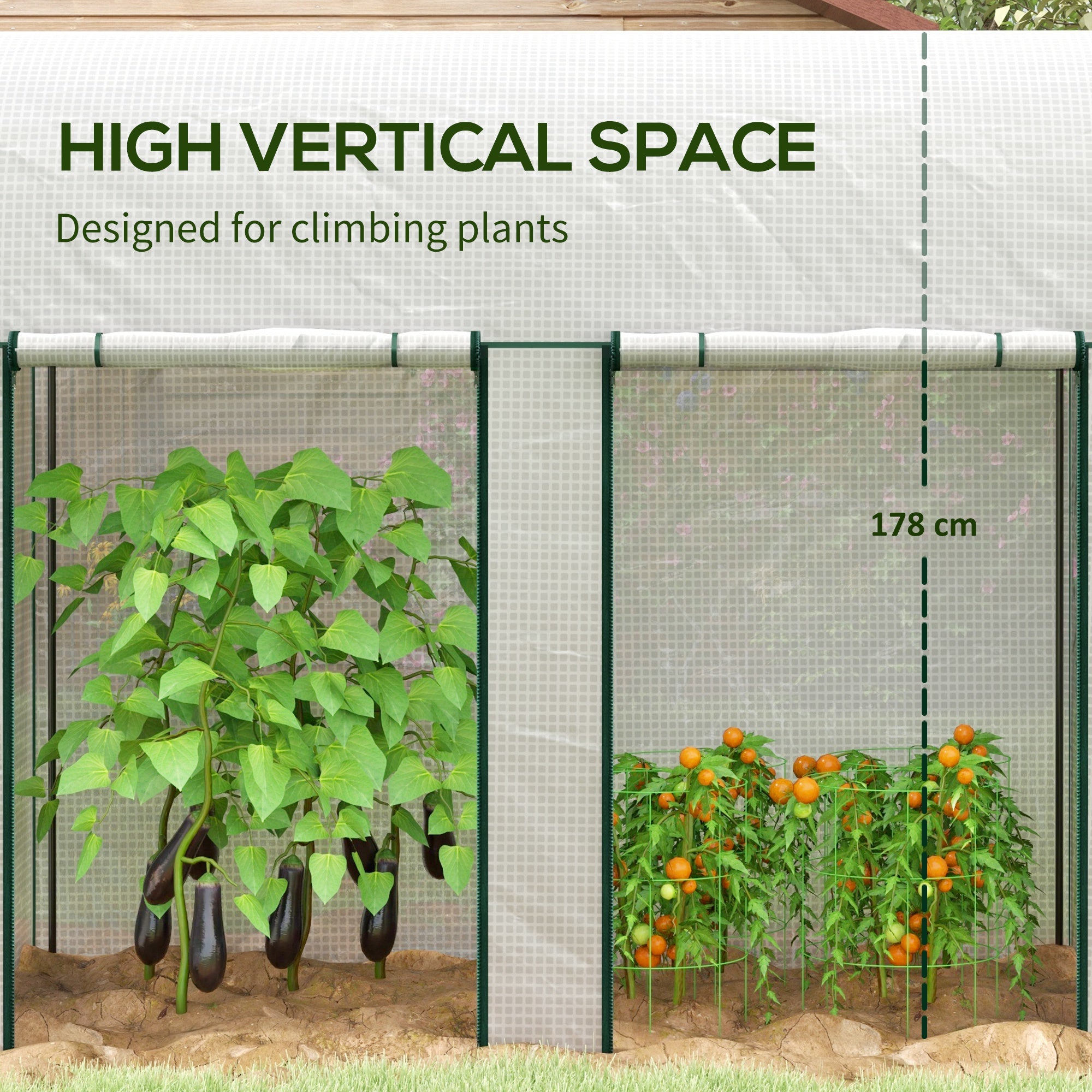 200 x 100cm Walk-In Greenhouse, with Zipped Doors - White