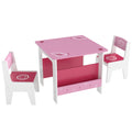 3 Pieces Kids Table and Chair Set, Toddler Activity Table with Bookshelves, for Living Room, Nursery, Playroom, Pink
