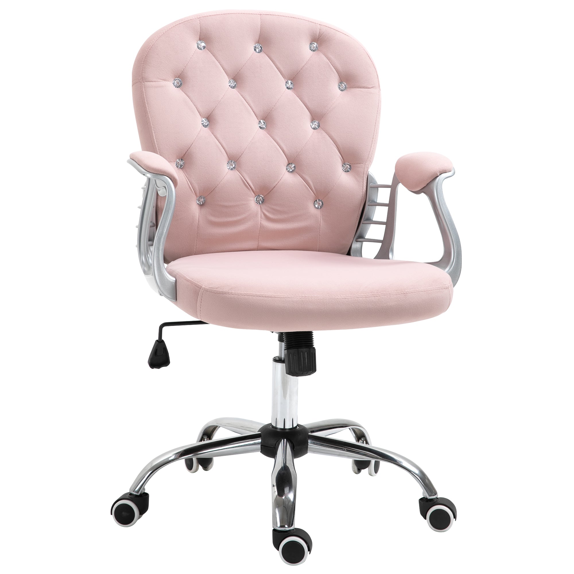 Office Chair, Swivel Desk Chair, Velvet Vanity Chair with Adjustable Height and Rolling Wheels for Home Work Study, Pink