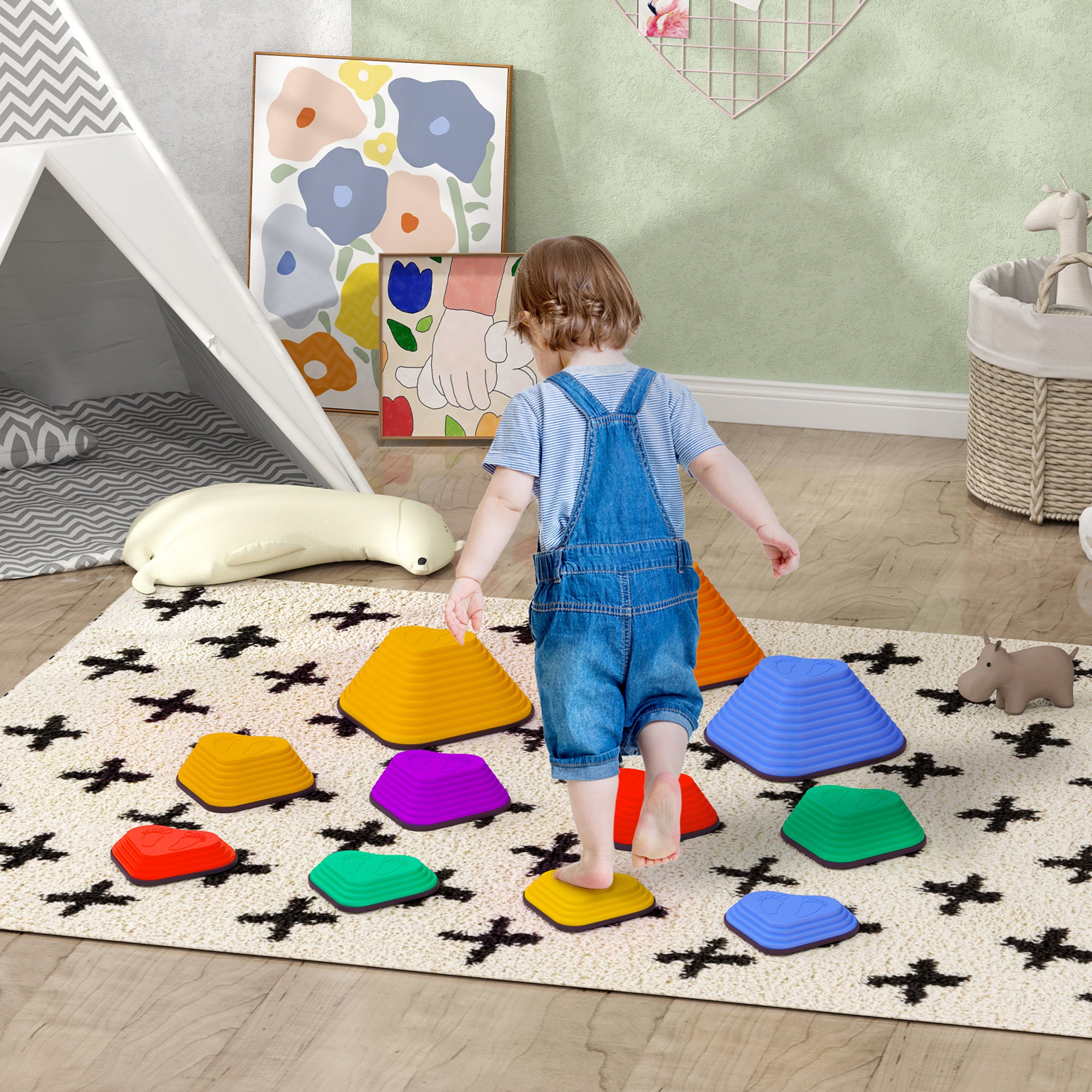 11PCs Heart-Shaped Kids Stepping Stones Balance & Motor Skills, Multicoloured