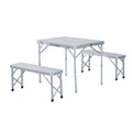 3 pcs Foldable Picnic Table and Bench Set with Umbrella Hole - Silver