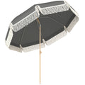 1.7 m Beach Umbrella with Sand Anchor, 30° Tilting Fringed Beach Garden Parasol with Adjustable Height, Grey