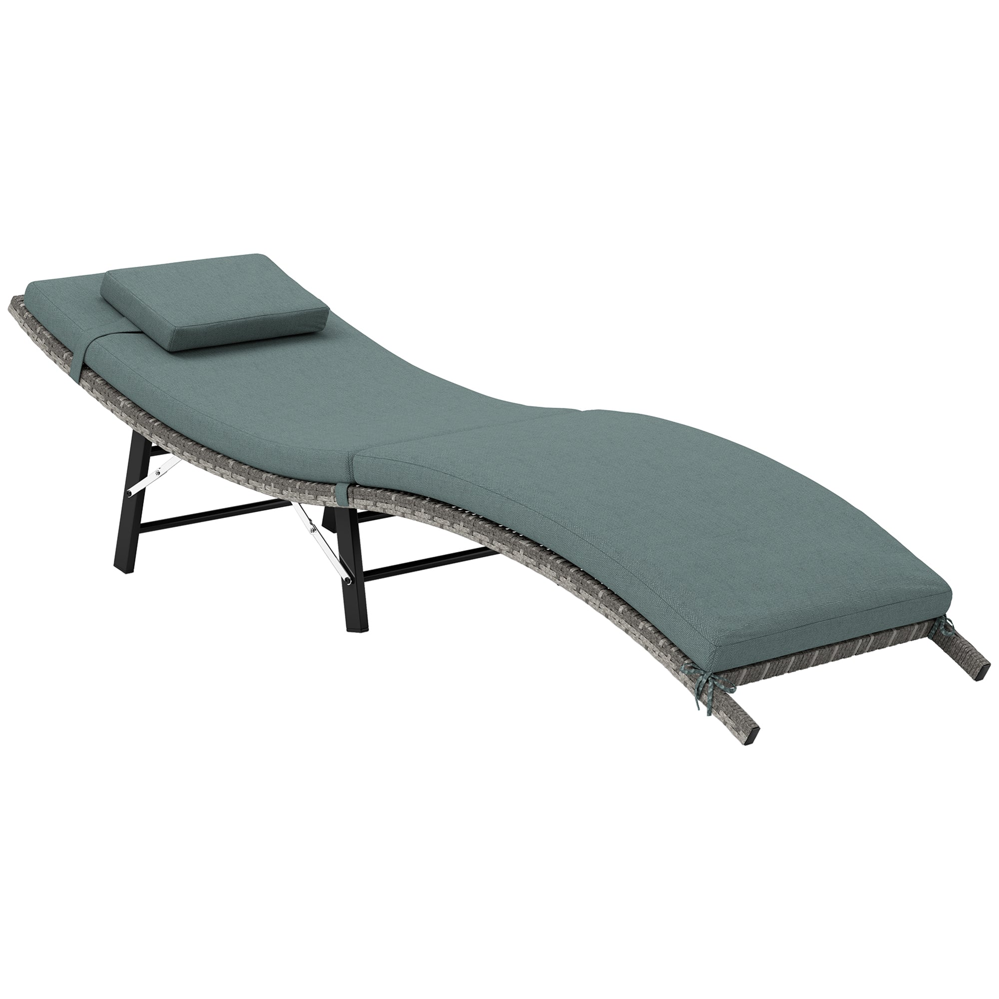 Rattan Folding Sun Lounger with Cushion and Pillow - Mixed Grey
