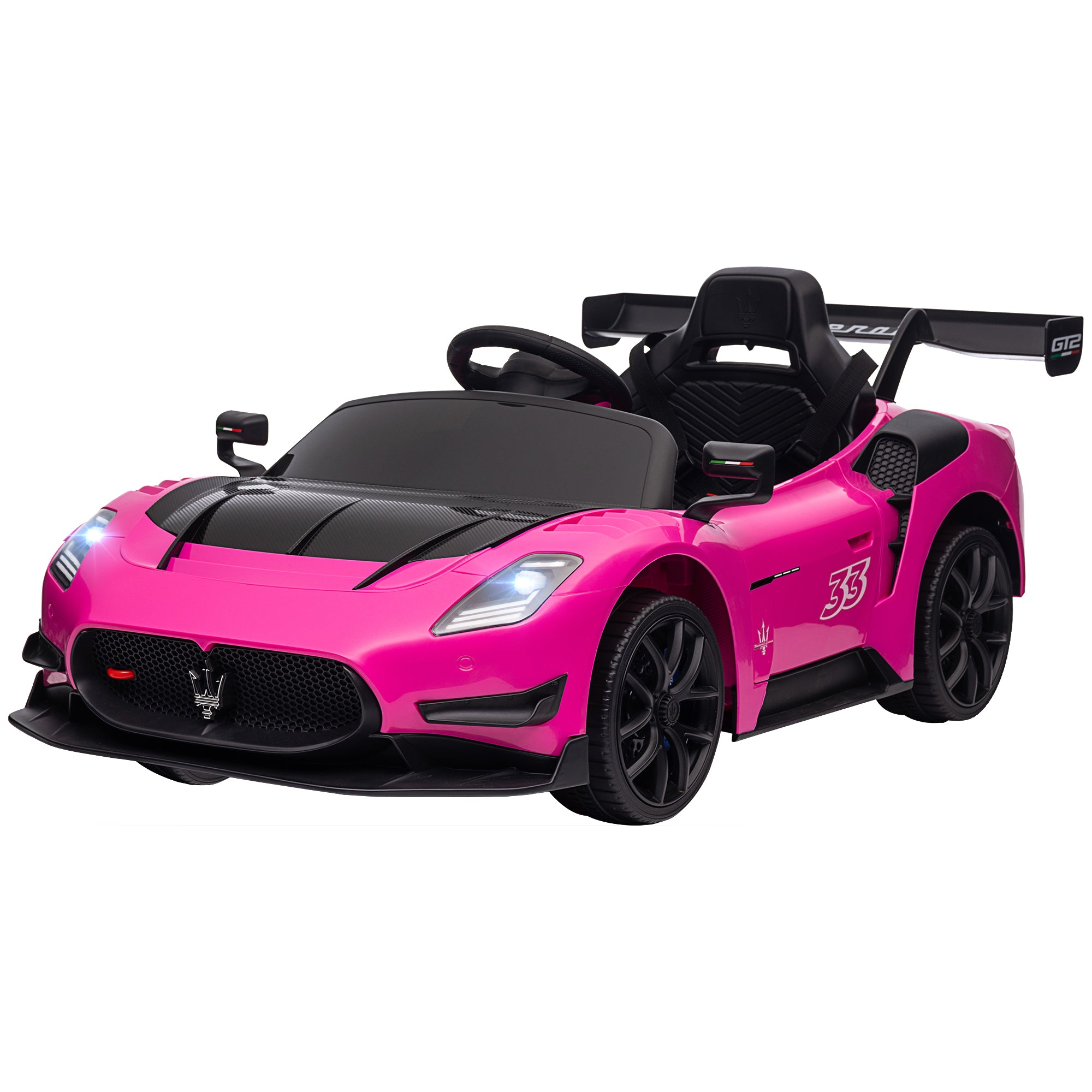 Maserati GT2 Licensed 12V Kids Electric Ride on Car with 4 Suspension, Remote Control Music Horn Lights - Pink