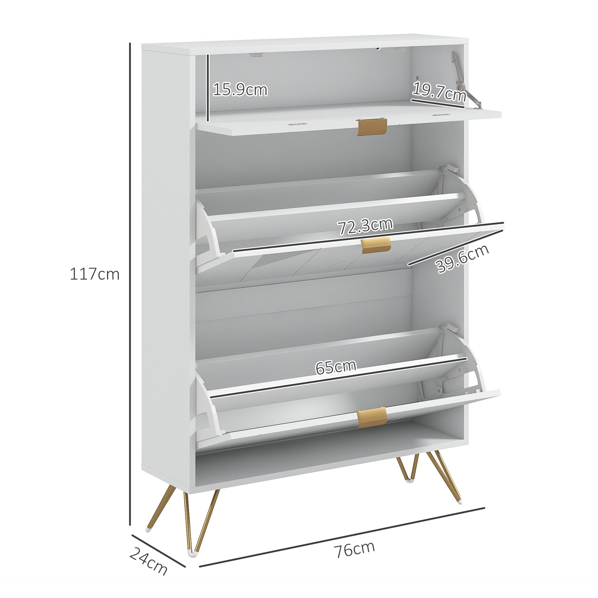 Two Flip Drawer Narrow Shoe Cabinet with Storage for 12 Pairs - White
