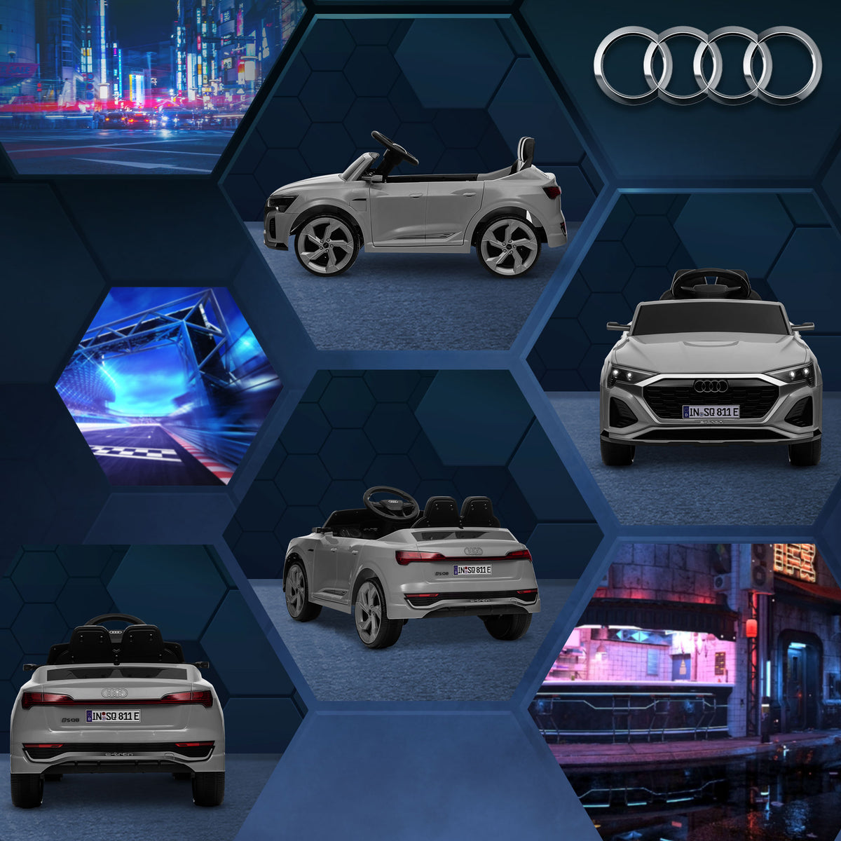 Audi Q8 e-tron Sportback 12V Ride On Car with Remote, Suspension, Headlights & Music - Grey