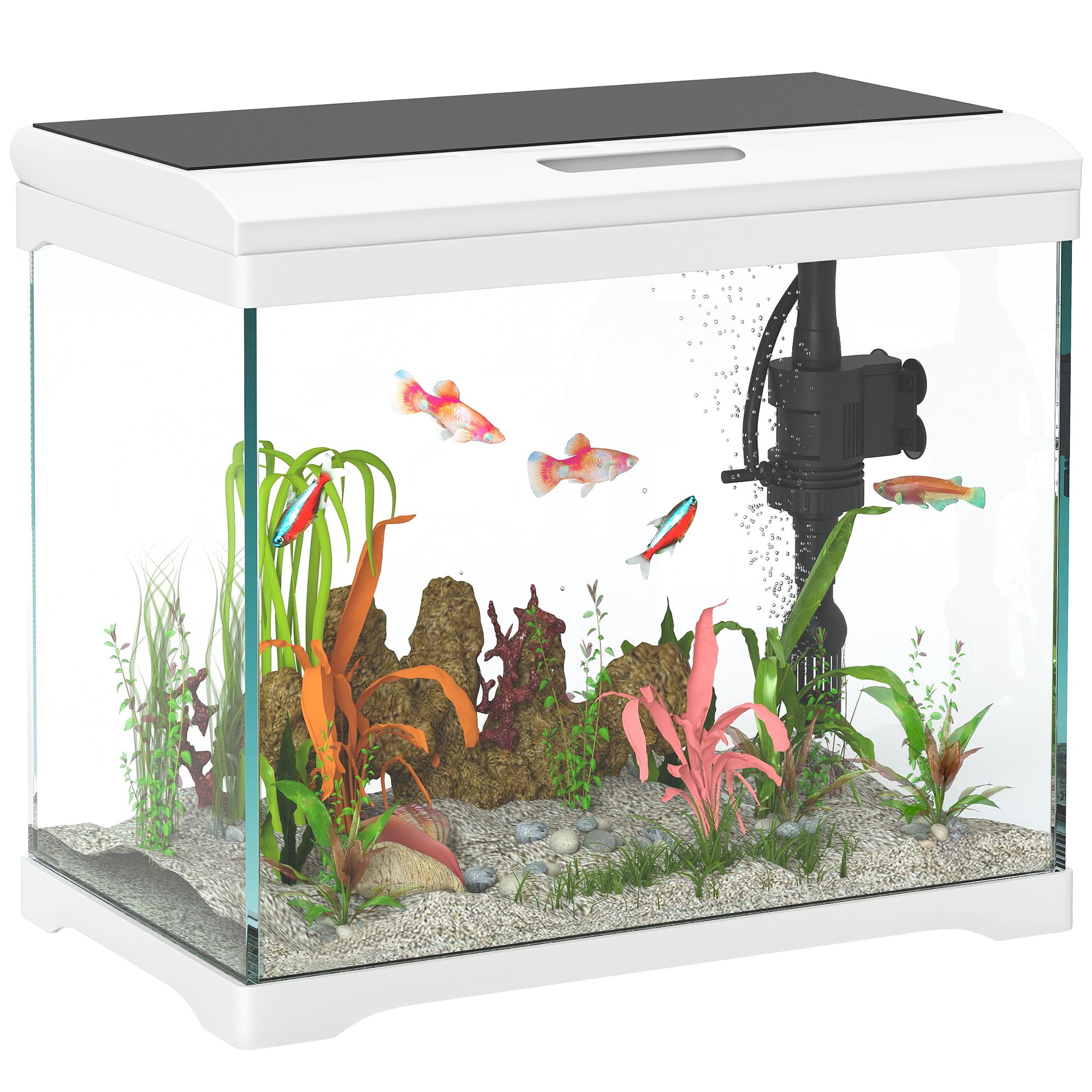 27L Glass Fish Tank with Filter System, LED Light, Water Pump, for Betta, Goldfish, Shrimps, White