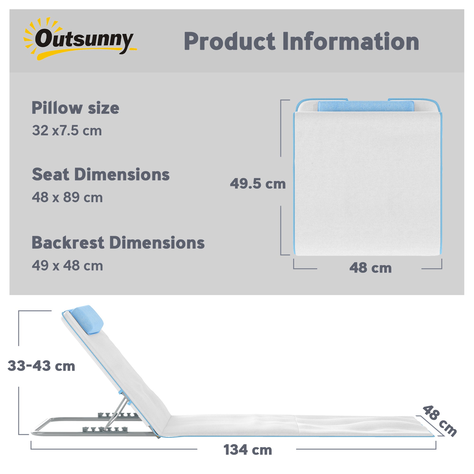Set of 2 Foldable Garden Beach Chair Mat, Lightweight Outdoor Sun Lounger Seats with Adjustable Back, Metal Frame, PE Fabric Head Pillow and Carry Bag, Cream White