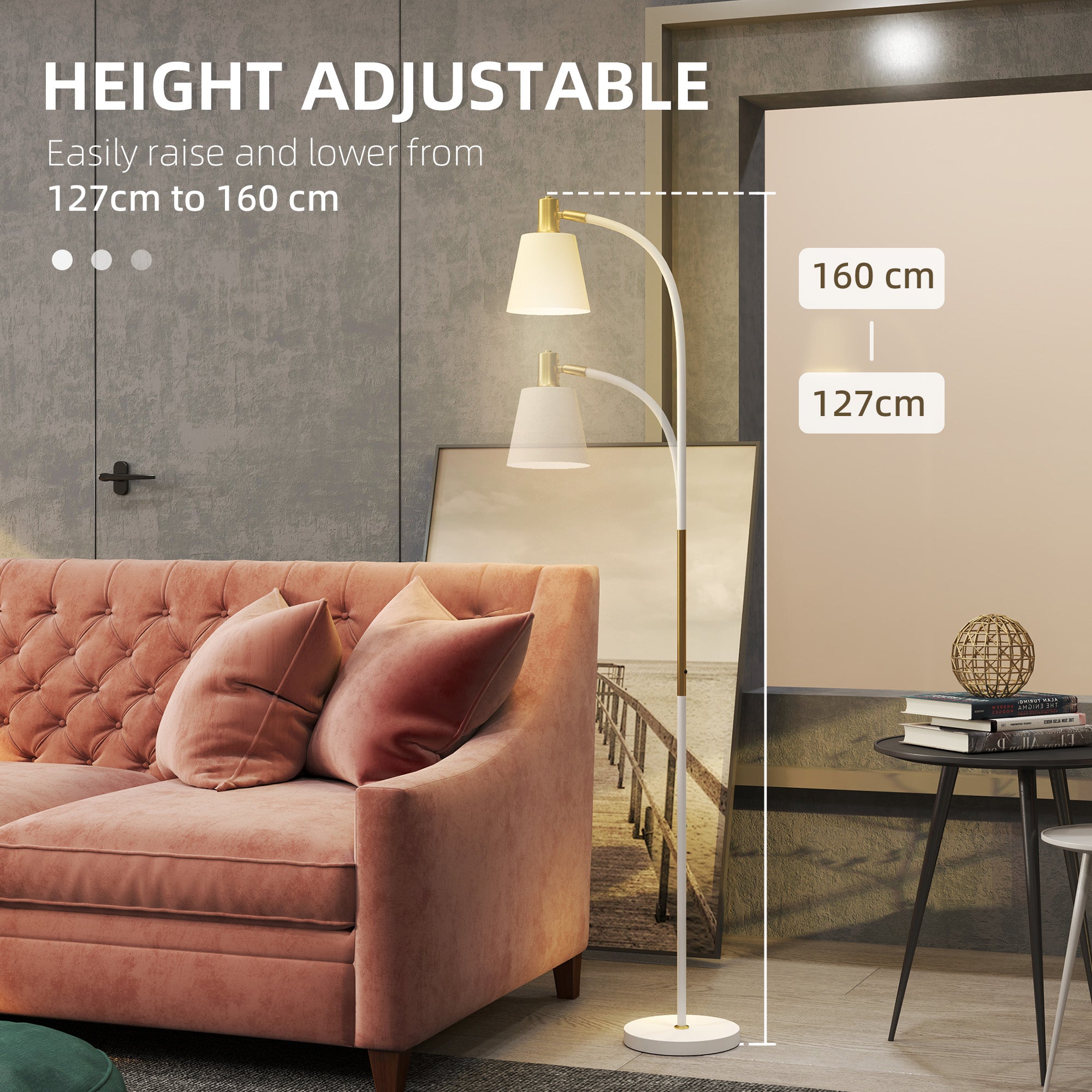 Floor Lamp for Living Room, Spotlight Reading Standing Lamp with Adjustable Height, Rocker on/off Switch, Indoor Task Lighting for Bedroom, Office, White (Bulb not Included)
