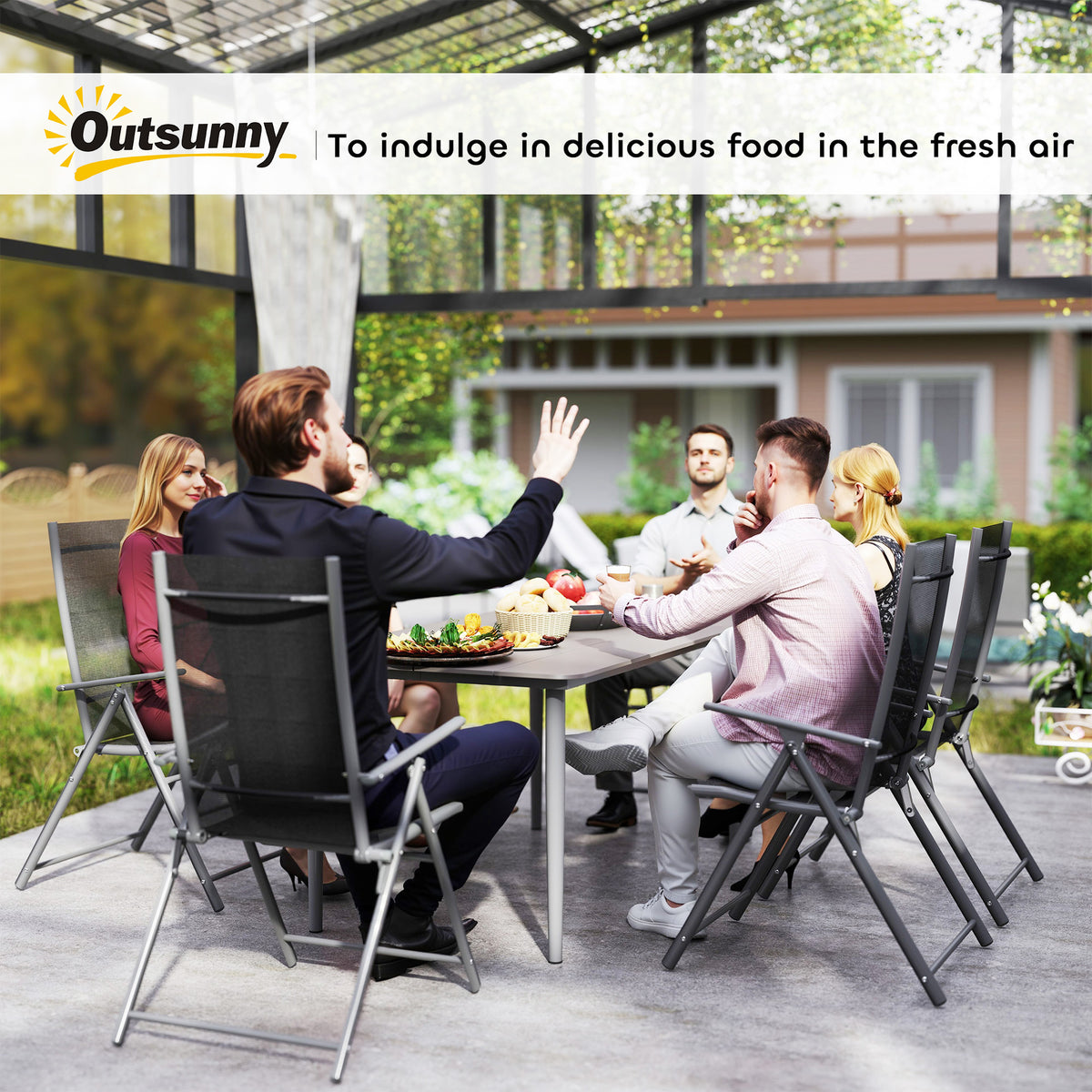 6 Seater Outdoor Dining Table with Rust-Resistant Metal Frame - Dark Grey