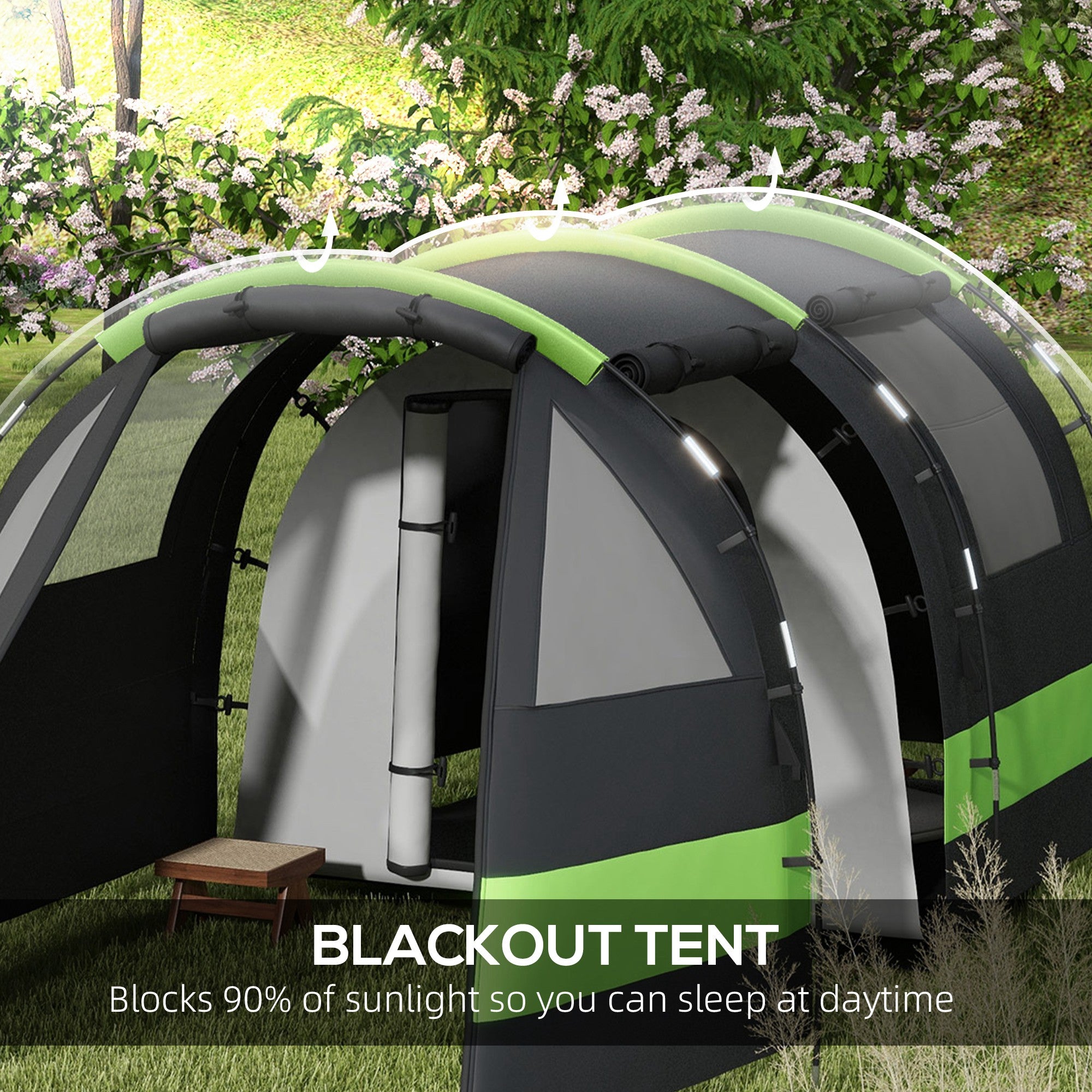 Four Man, Two Room Blackout Tent, with Accessories - Black