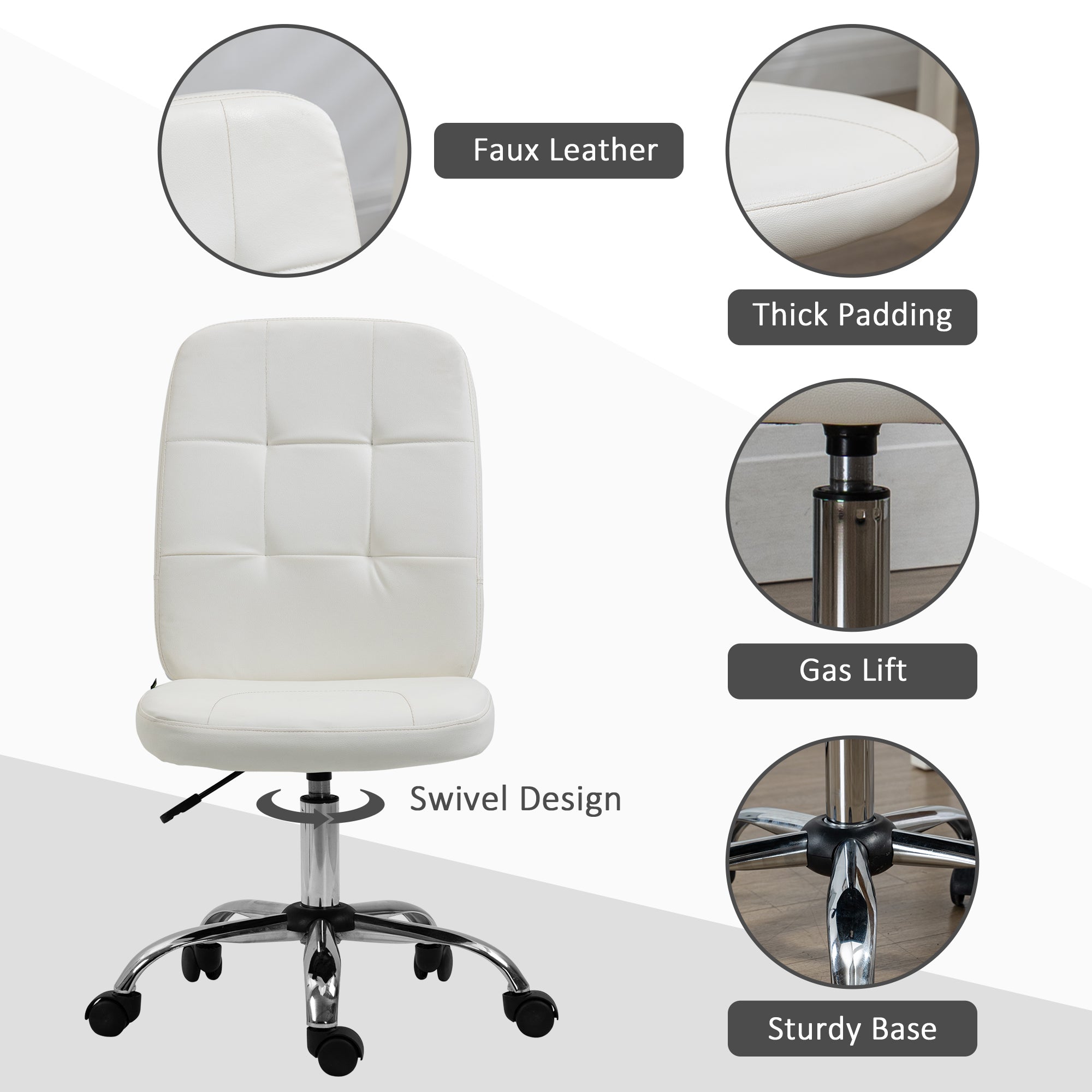 Armless Faux Leather Office Chair - White