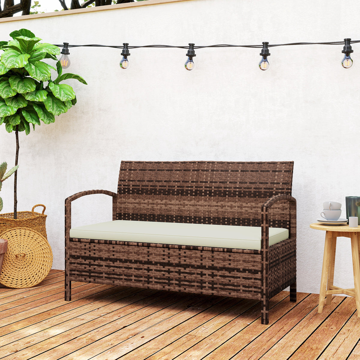125L Garden Storage Bench with Cushion - Brown