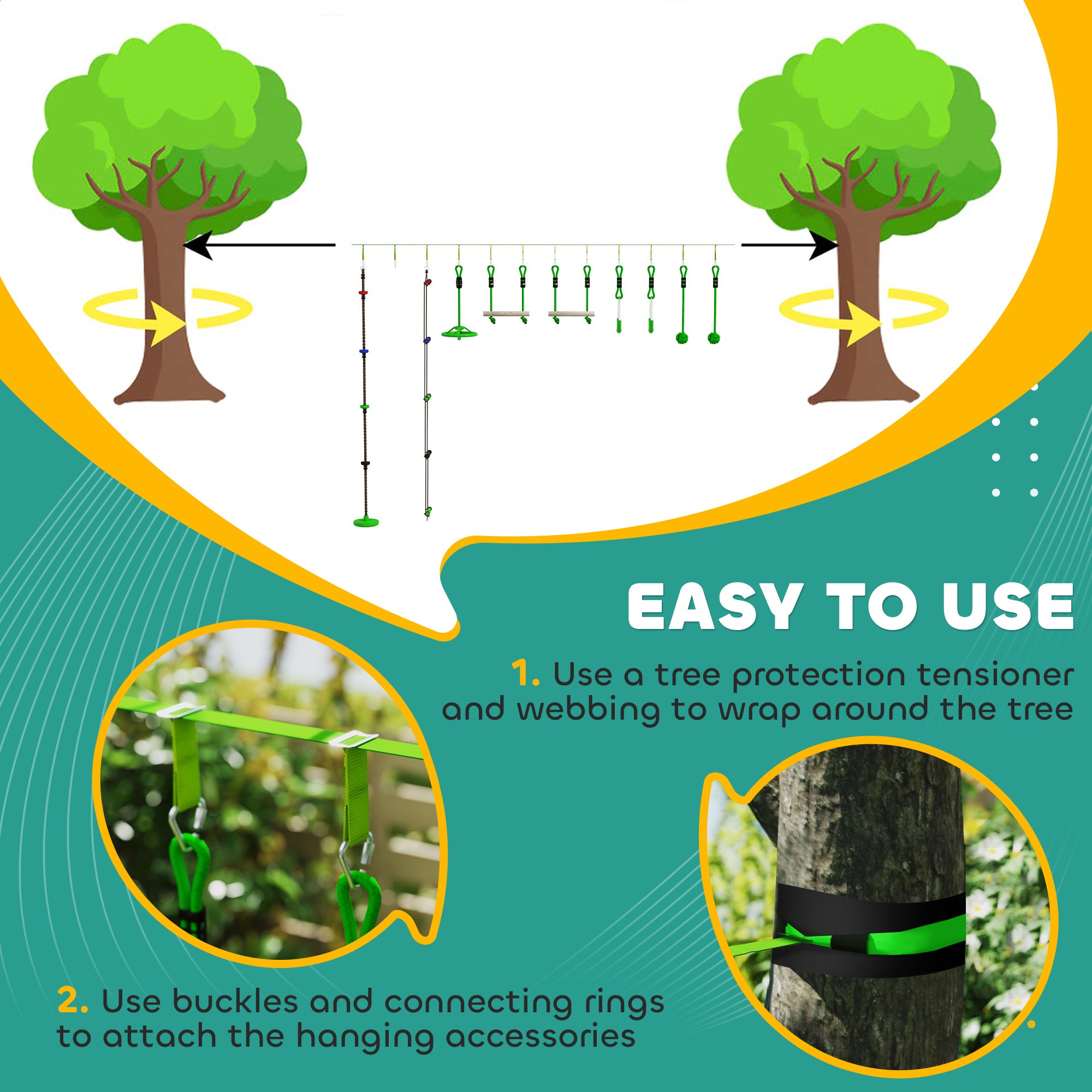 Obstacle Course for Kids with 10PCs Slackline Kit, with Monkey Bars, Gym Rings, Rope Ladder, Nest Swing, Hanging Tray