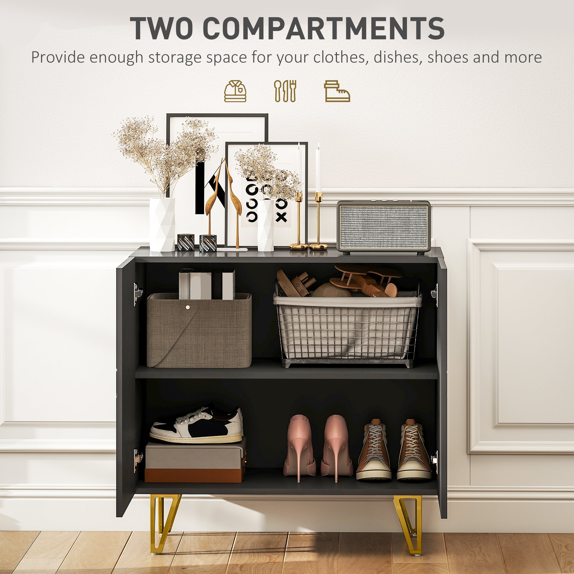 Modern Luxe High Gloss Sideboard, with Hairpin Legs - Black