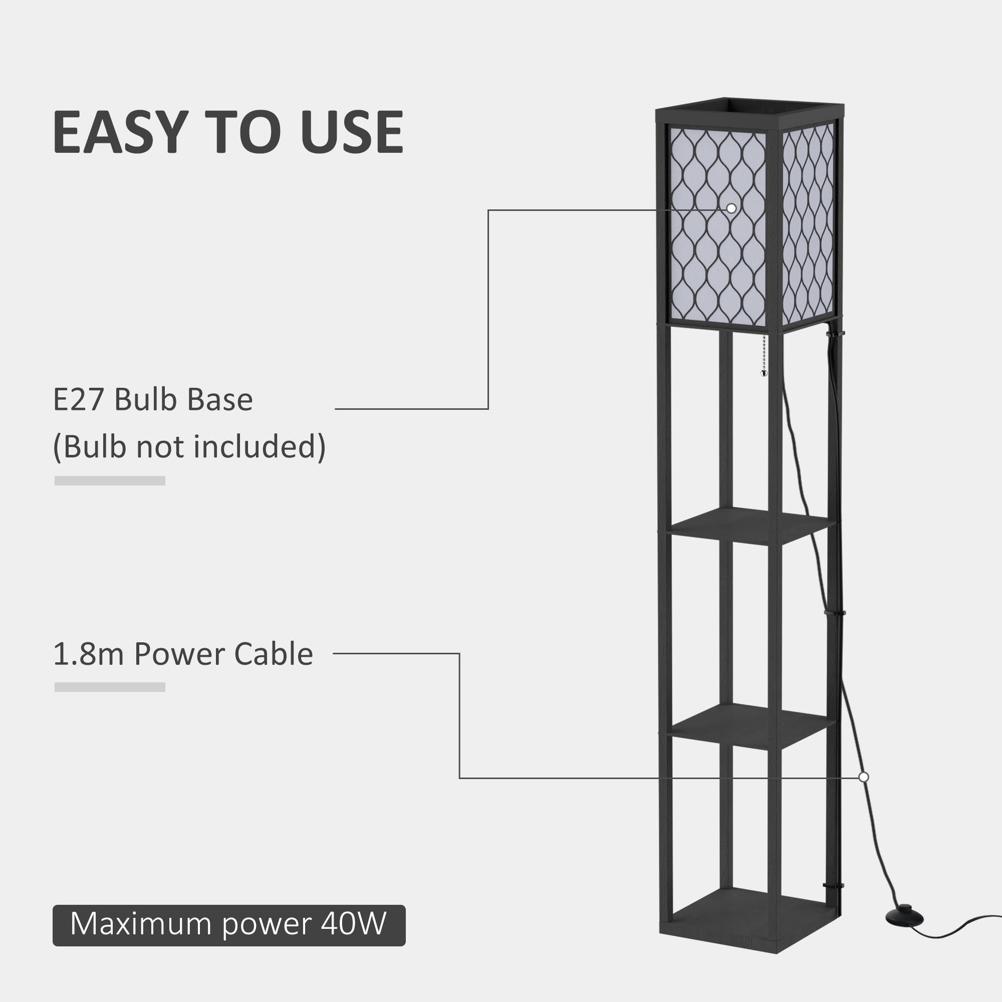 Three-Shelf Standing Lamps Set of 2 - Black
