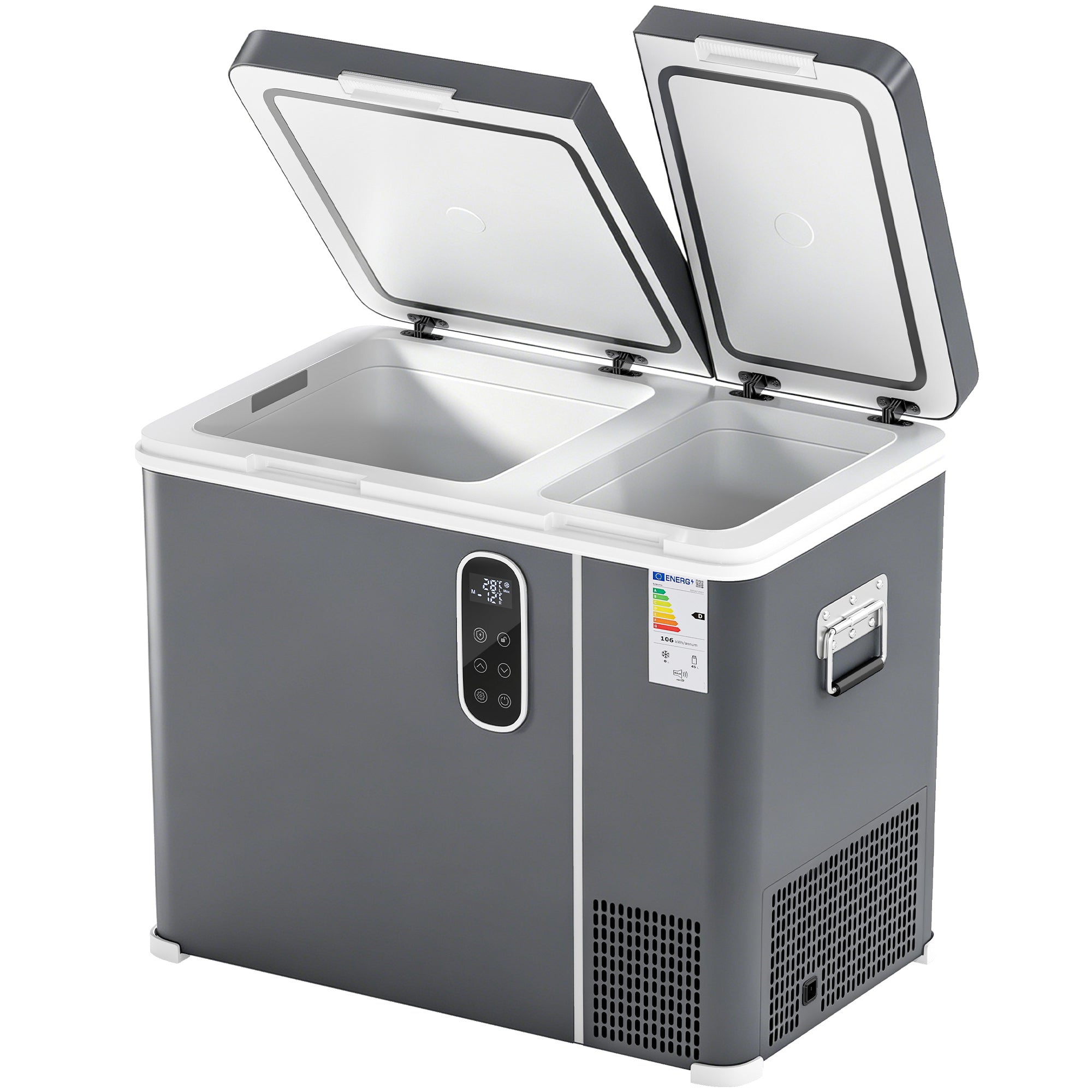 55L Compressor Car Fridge Freezer, Dual Zone Camping Refrigerator with App Control, Grey