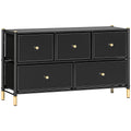 5 Drawer Fabric Dresser Chest with PU Leather Surface and Steel Frame - Black