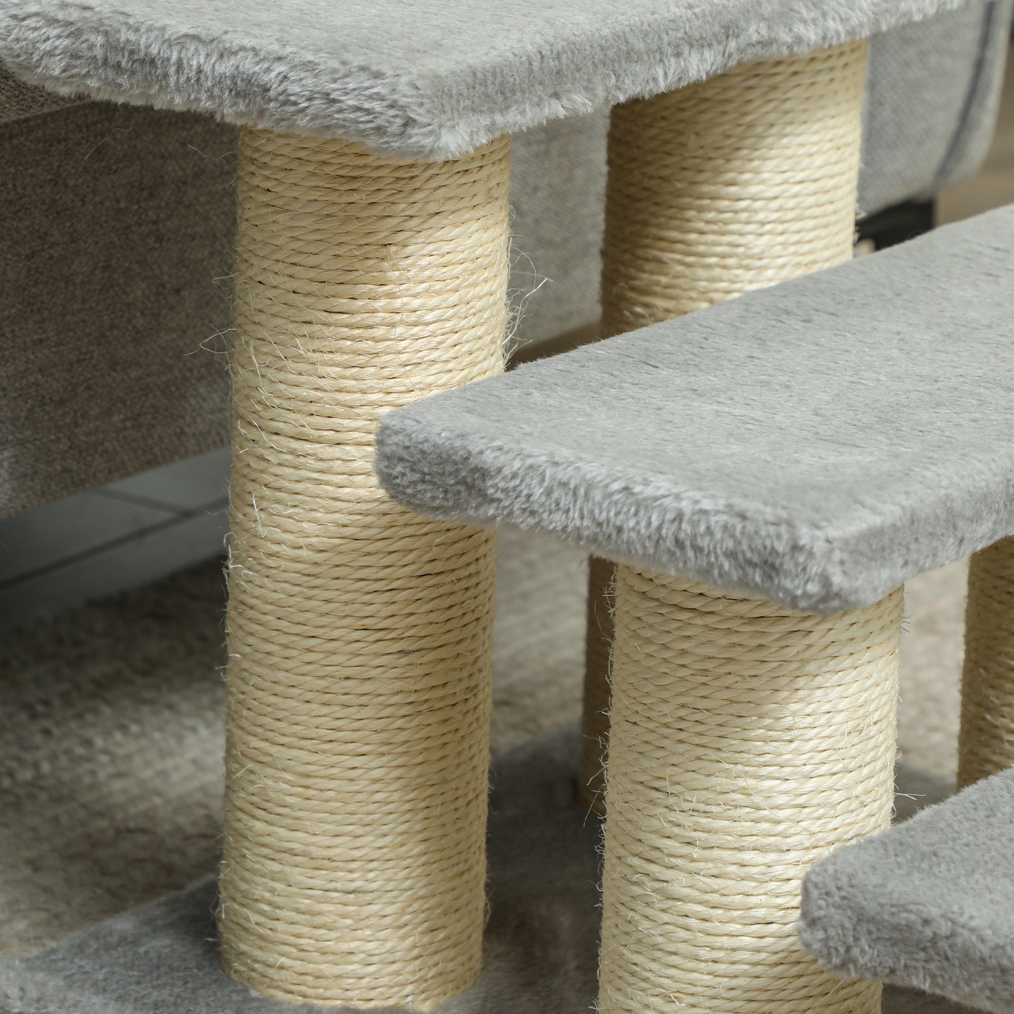 3-Step Pet Stairs Ladder with Scratching Posts for Cats and Dogs - Grey