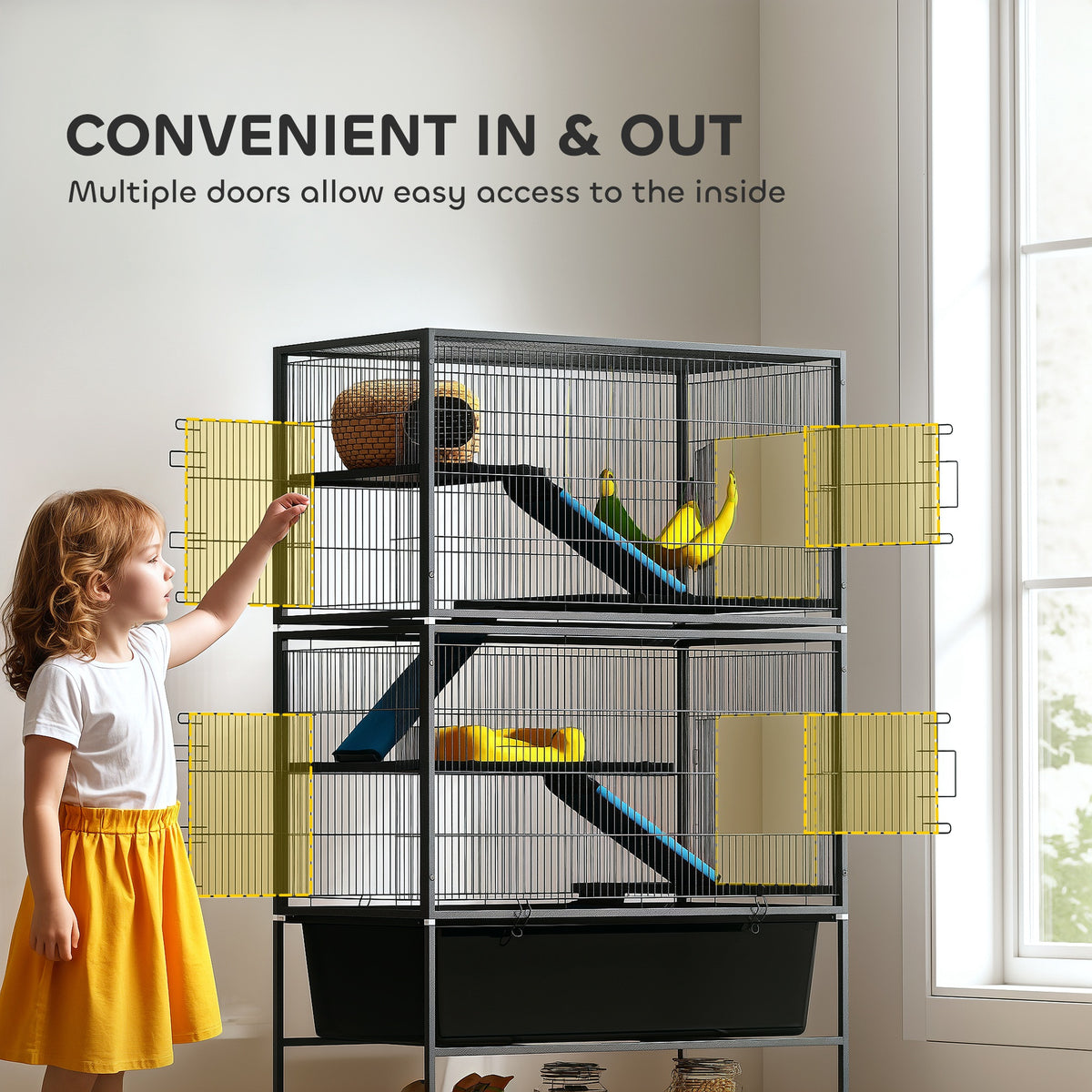 5-Level Rolling Small Animal Cage with Non-Slip Ramps & Slide-Out Tray - Dark Grey
