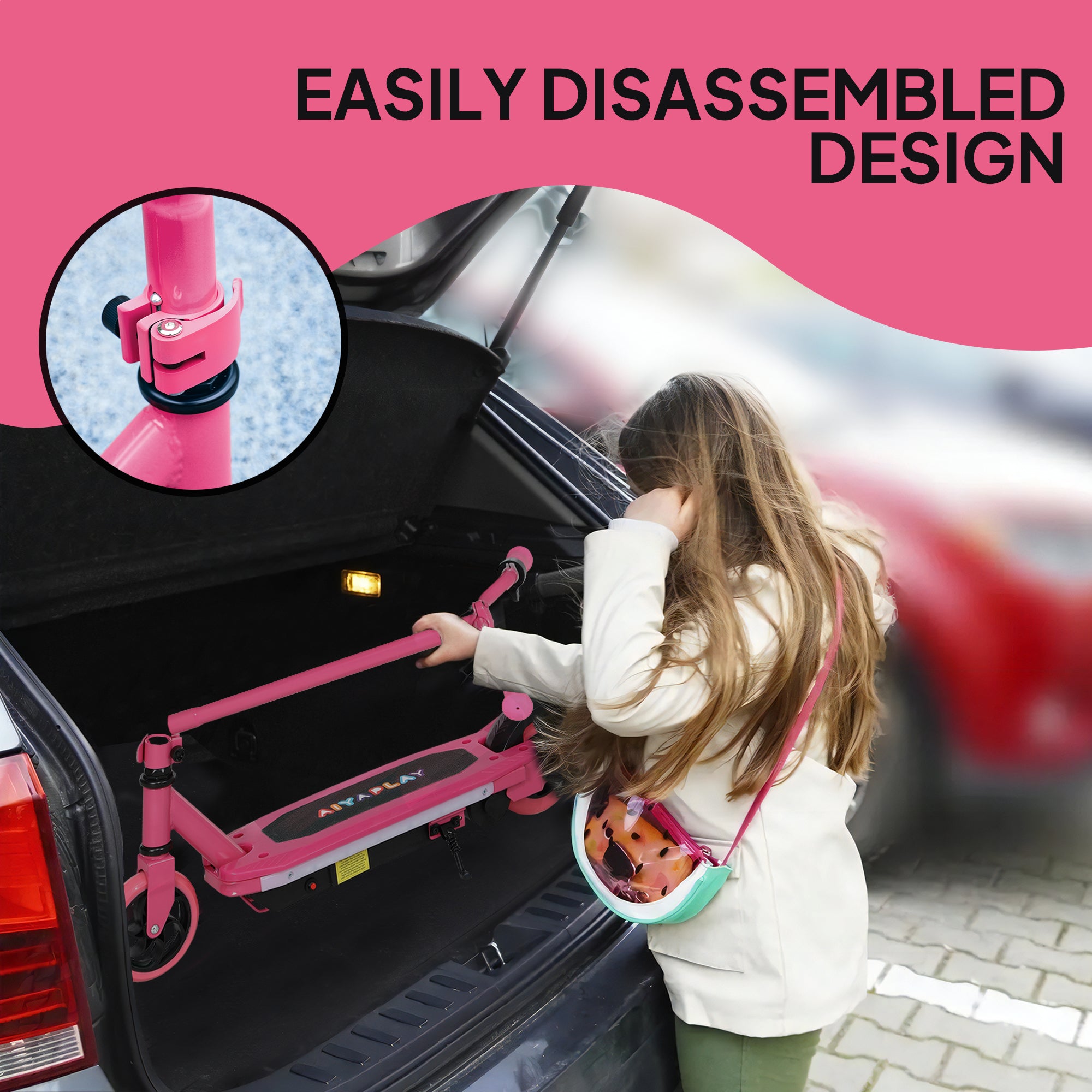 Electric Scooter for Kids Ages 6-14 with Colourful Lights, Electric Brake, 10 KM/H Speed, 8 KM Range - Pink