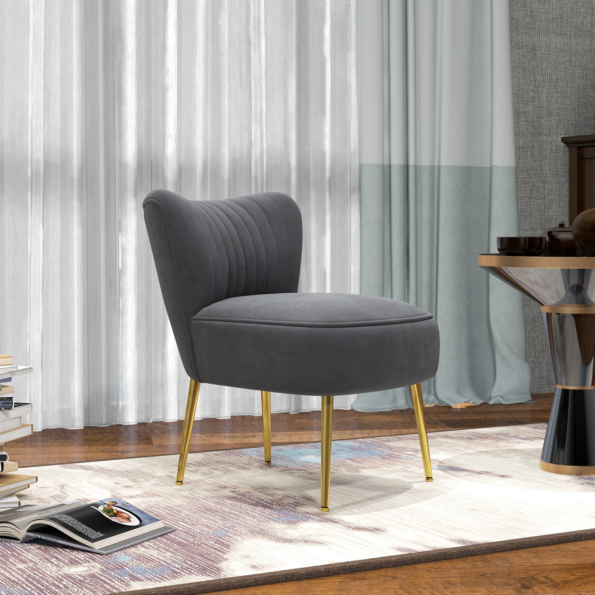 Velvet-Feel Tub Accent Chair - Grey