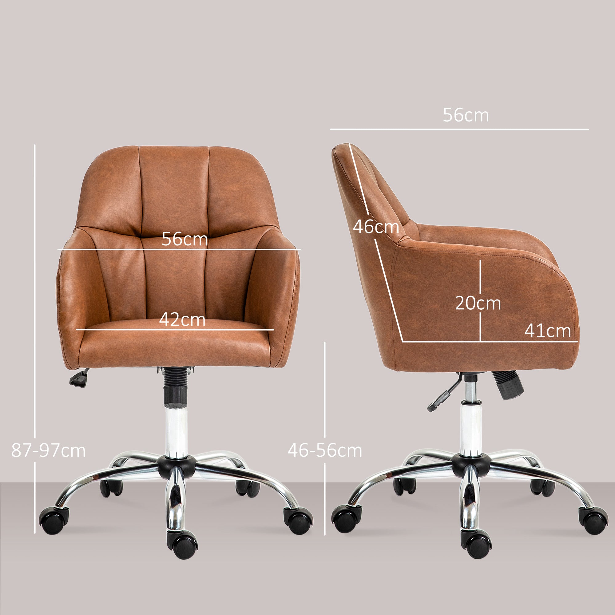 Faux Leather Tub Office Chair, with Wheels - Brown