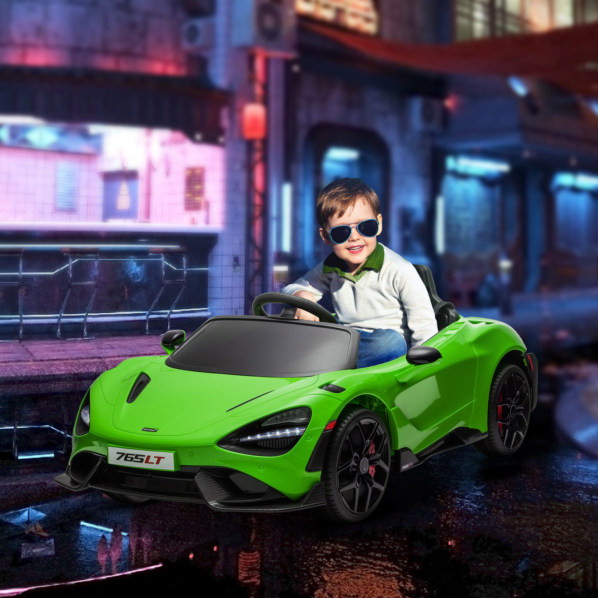 McLaren 765LT Licensed 12V Kids Electric Ride on Car with Butterfly Doors Remote Control Transport Wheels Green